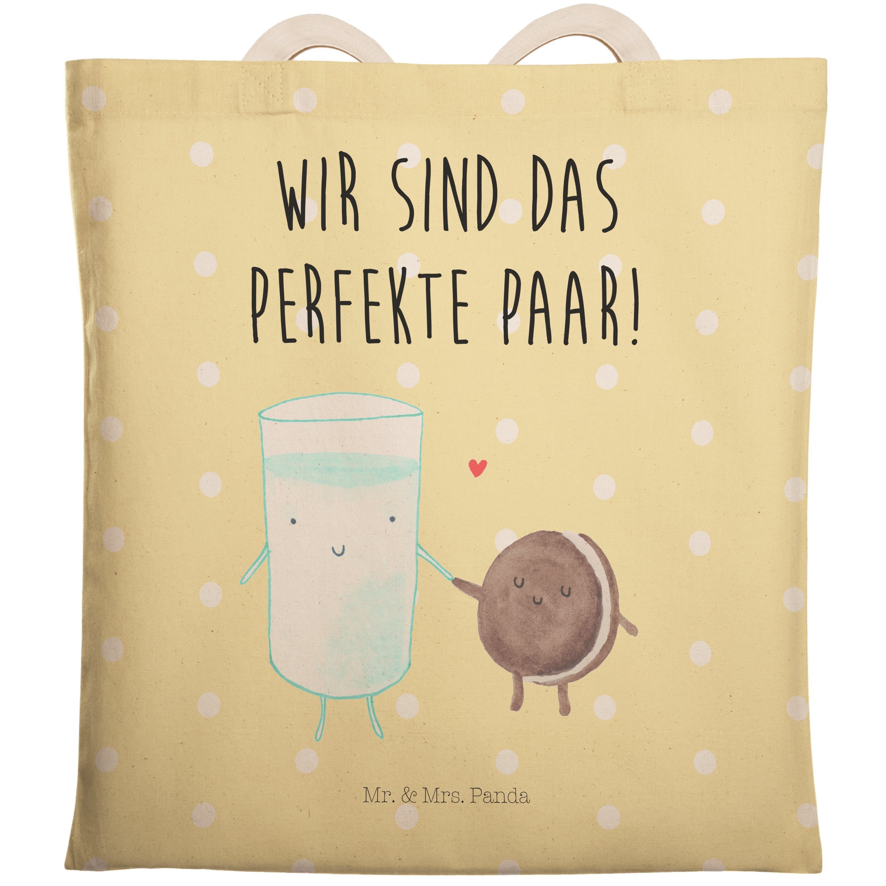 Mr. & Mrs. Panda Tragetasche Milch & Keks - Gelb Pastell - Geschenk, Beuteltasche, Shopper, Stofft (1-tlg)
