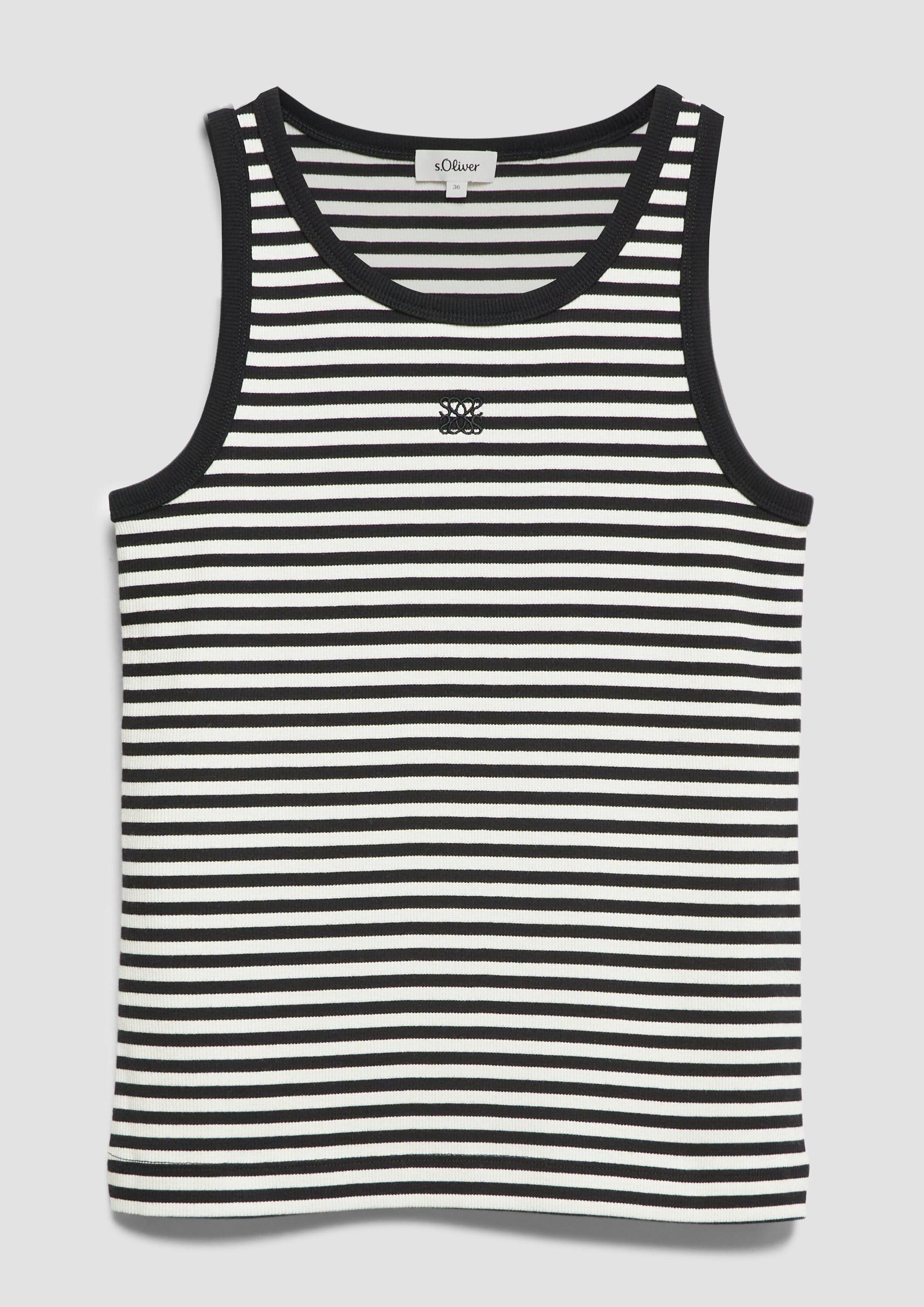 s.Oliver Muscleshirt T-Shirt Geripptes Top im Slim Fit mit Stickerei