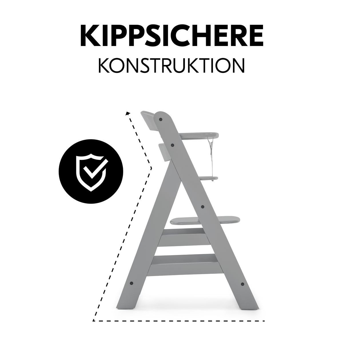 Hauck Hochstuhl Alpha Plus Grau, Holz Kinderhochstuhl Babystuhl mit Essbrett, Sitzkissen - verstellbar