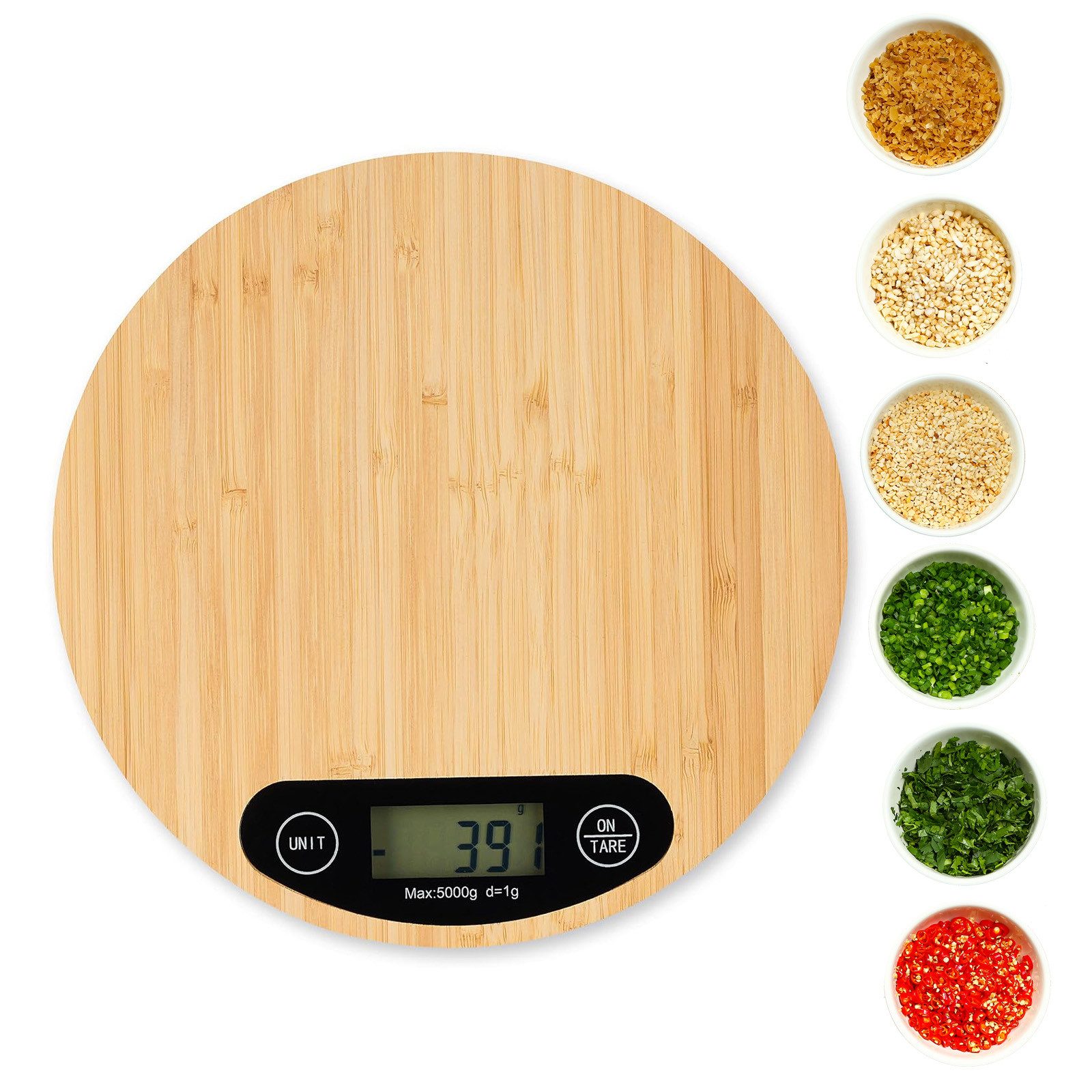 REDOM Küchenwaage Multifunktionale Küchen Digitalwaage Backwaage, (Kaffee Waage mit LED-Touchdisplay Tara-Funktion, 1-tlg., 1g Genauigkeit, 5kg Tragkraft), für Lebensmittel Zutaten Pulver und Flüssigkeiten