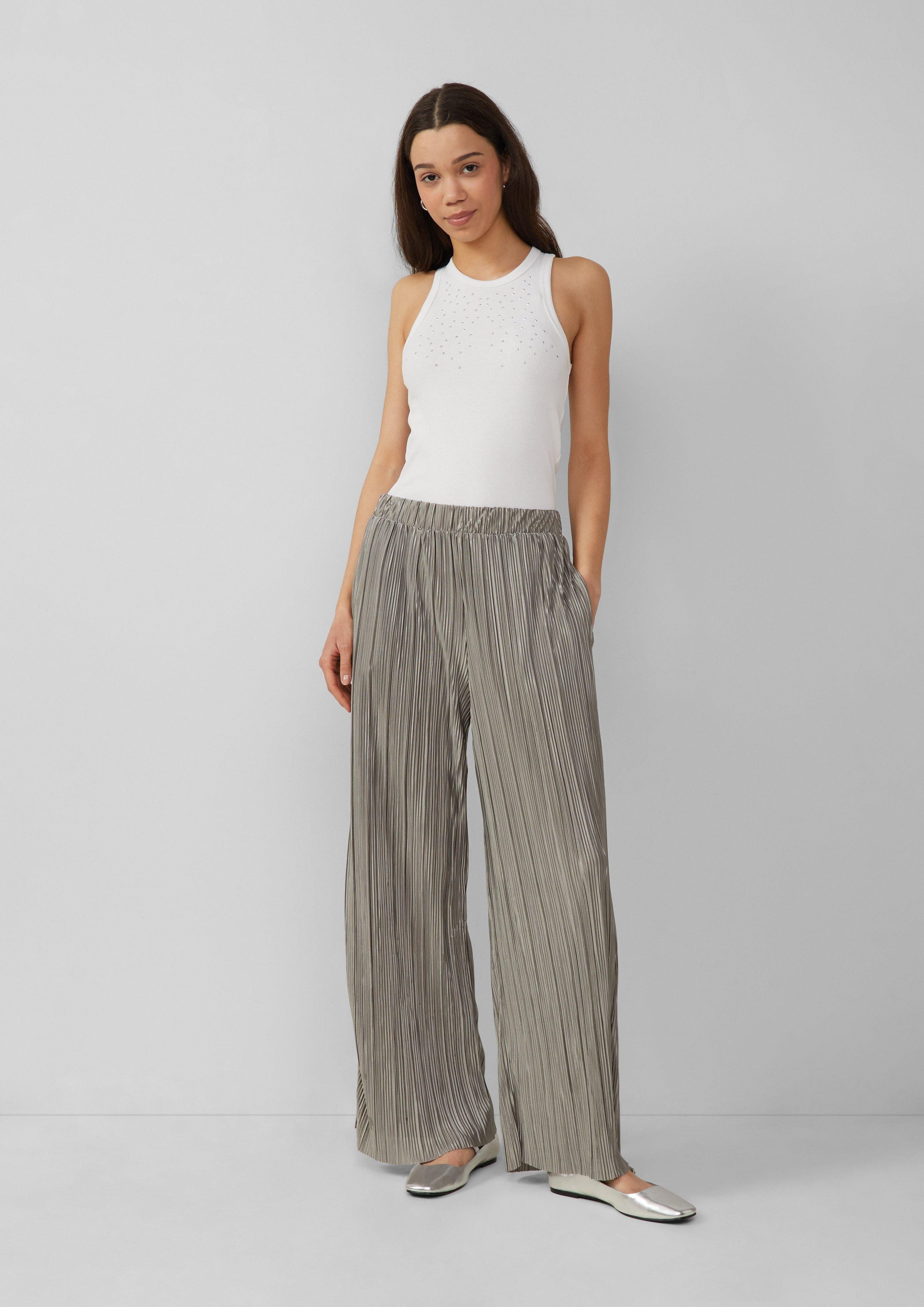 QS Stoffhose Plissierte Wide-Leg-Hose günstig online kaufen