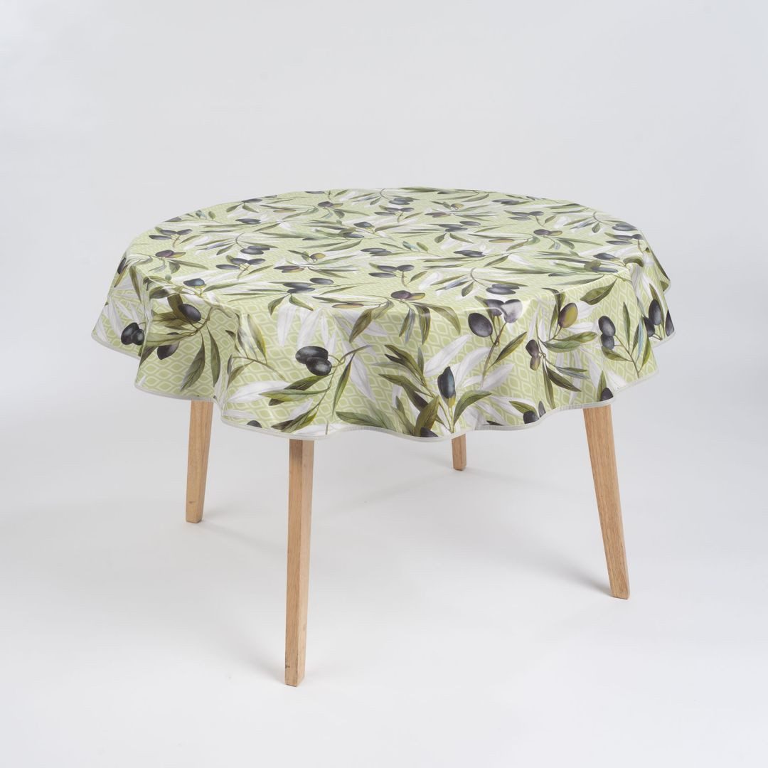 laro Tischdecke 140cm rund Wachstuchtischdecke mit Saum Mediterran Olive Grün – Bild 2 von 5