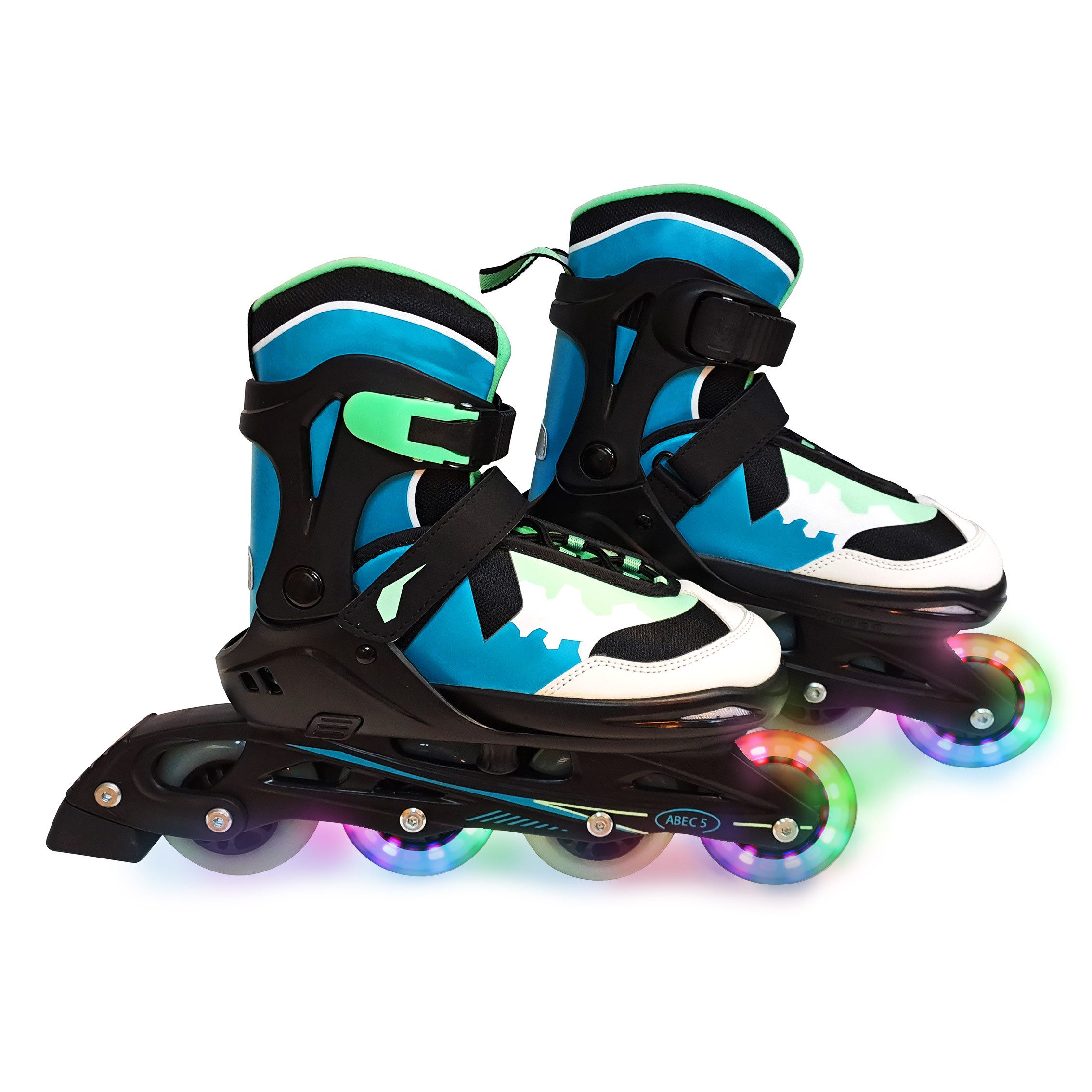Inlineskates Karuso in 5 Größen und 4 Breitenstufen verstellbar, mit LED-Rollen