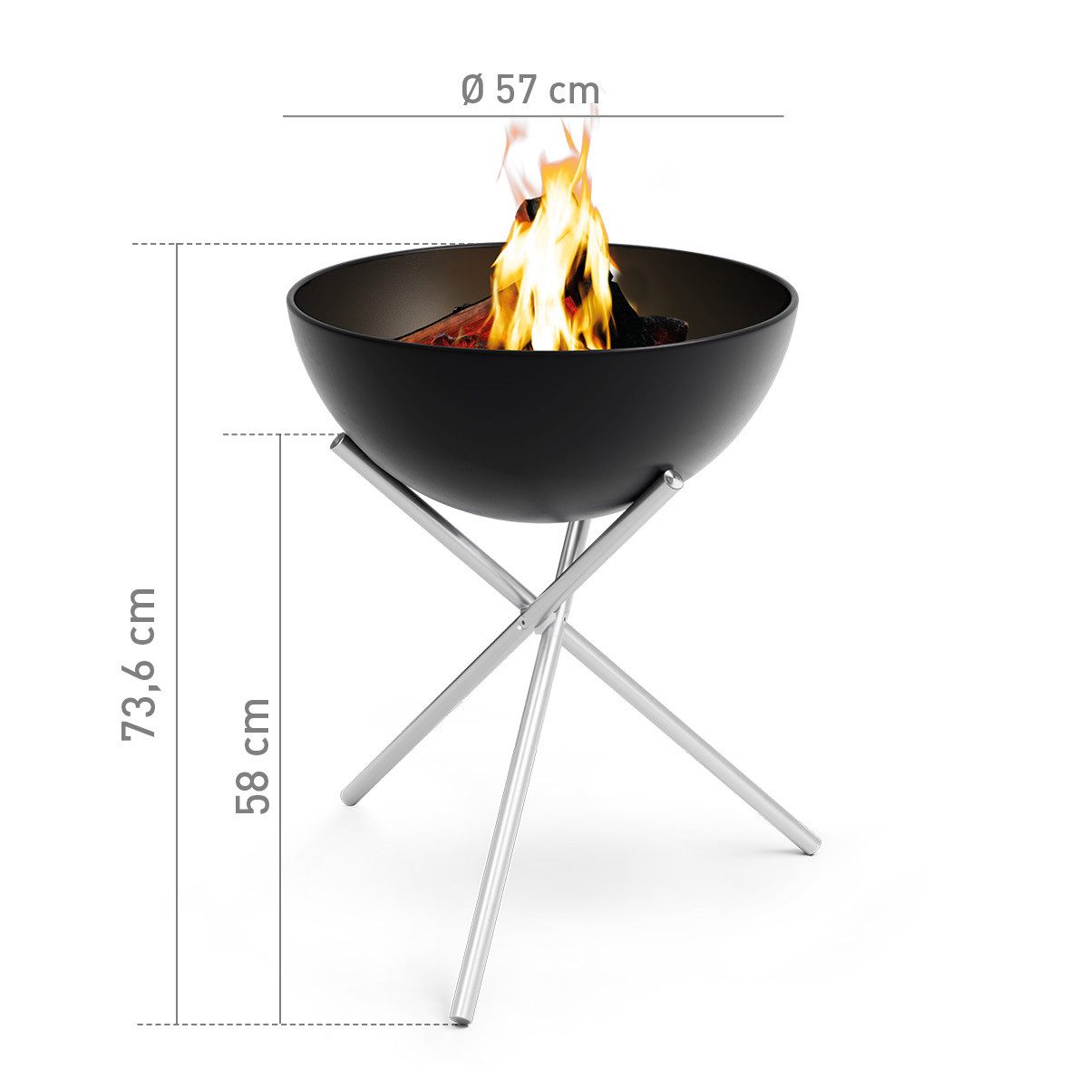höfats Feuerkorb BOWL 57, 70 Feuerschale, (kippbarer Feuerkorb, Stahl emailliert, raucharme Feuerstelle mit Plancha Grillplatte und Grillrost nutzbar), langlebiges Produkt