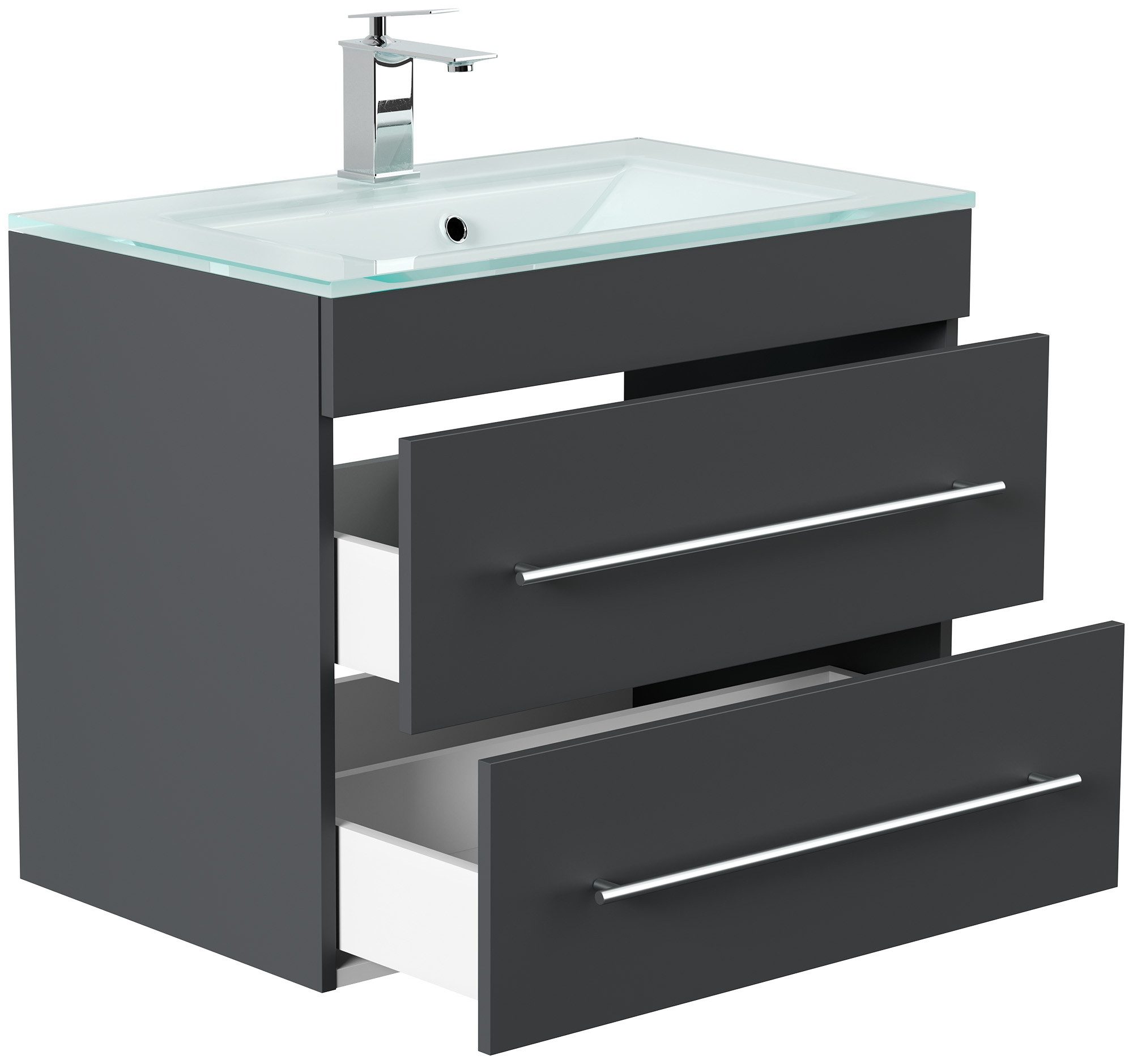 Magnolia Home Waschtisch Badmöbel Vitro 750 mit Glaswaschbecken SoftClose grafit