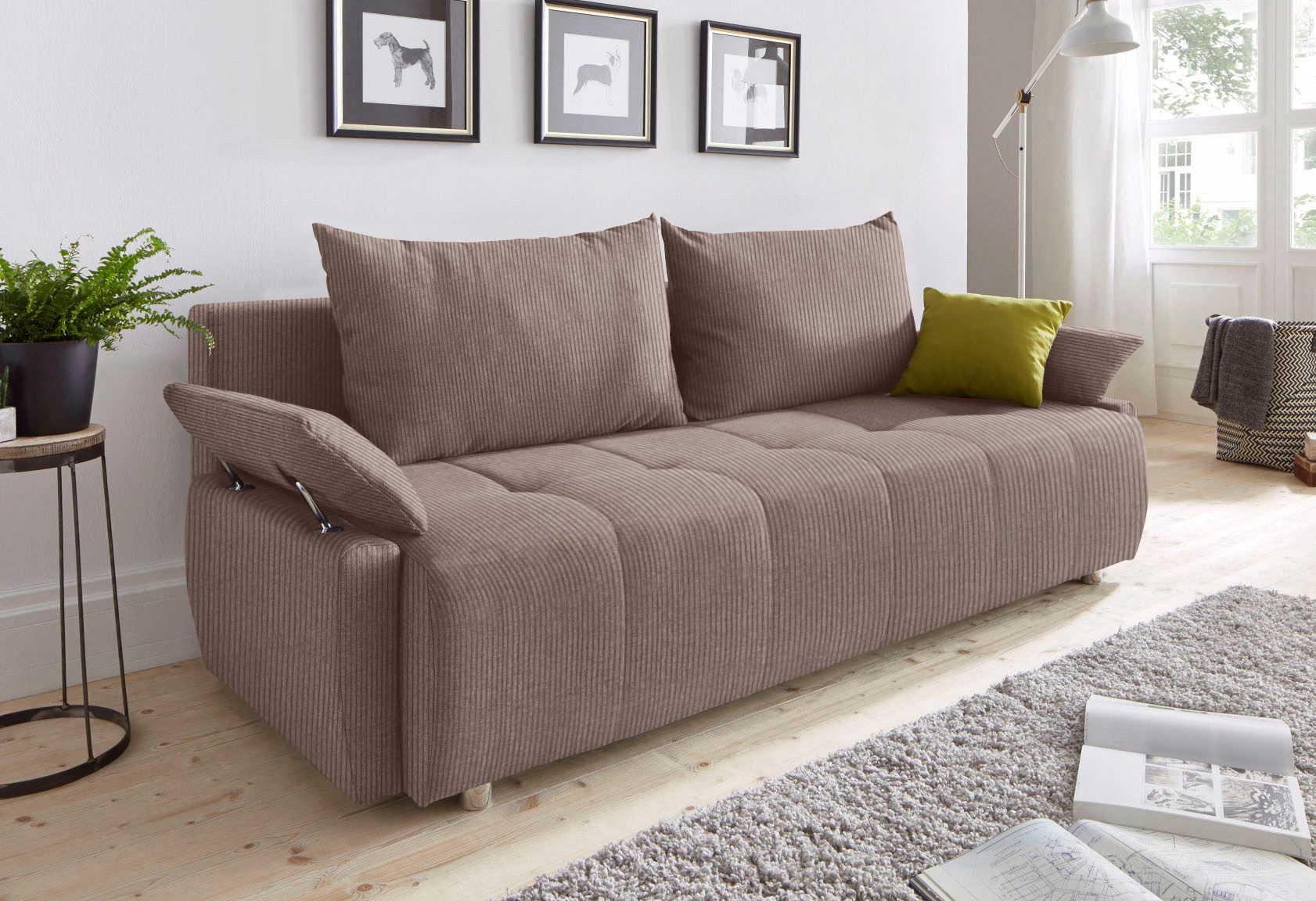 COLLECTION AB Schlafsofa Funtastic, B: 212 cm, Liegefl. 145x187 cm, Armteilverstellung,in Cord, Schlaffunktion, Bettkasten & Zierkissen, Gästebett mit Federkern