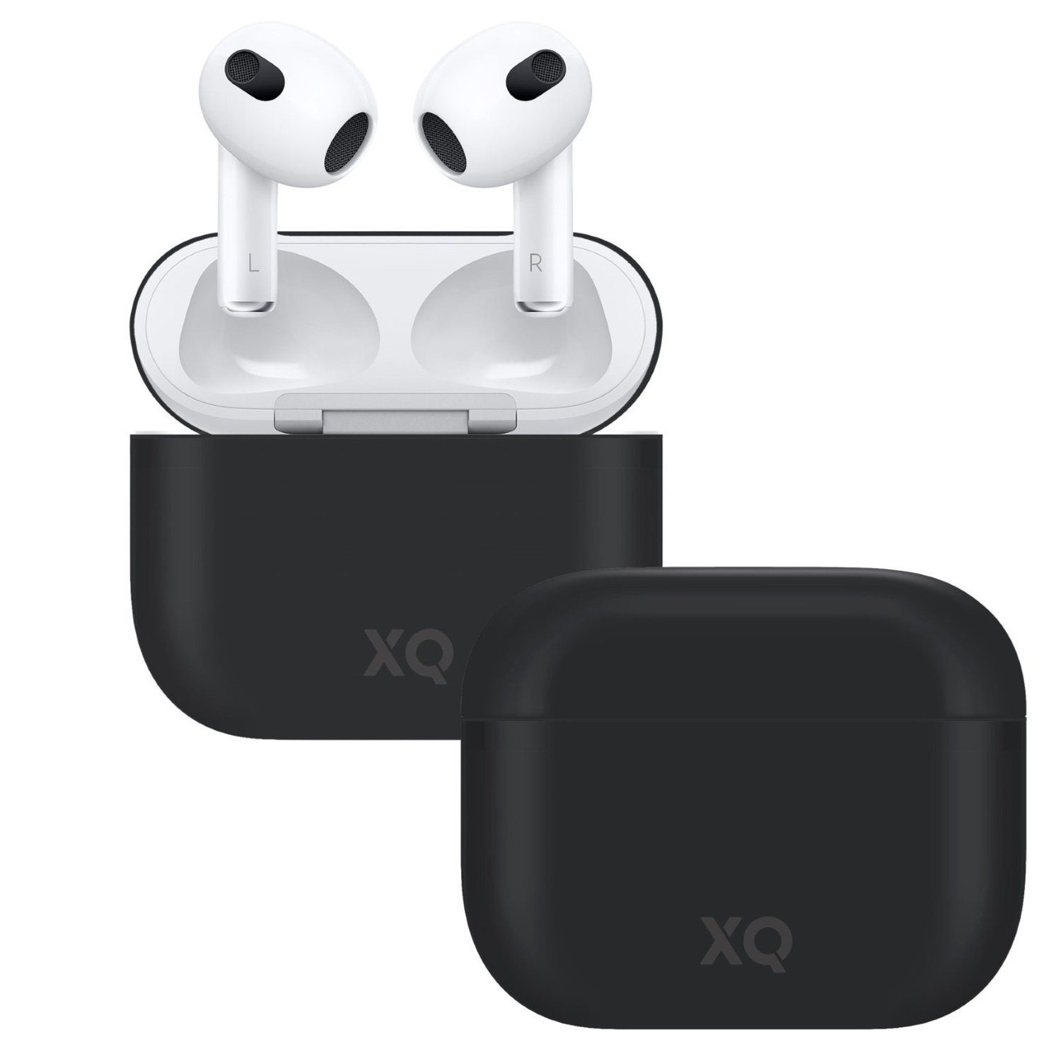 XQISIT Kopfhörer-Schutzhülle Etui Silikon Skin Case Cover Schutz-Hülle Schwarz, passend für Ladecase Apple AirPods 3 Bluetooth Ohrhörer Kopfhörer