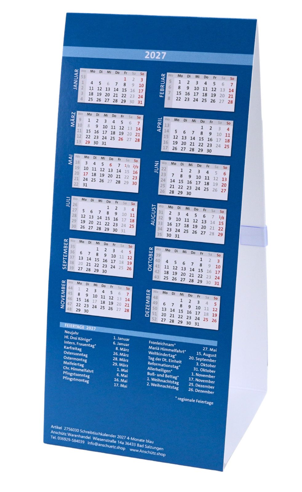 Anschütz Tischkalender 4-Monats-Tischkalender 2027 – Bild 3 von 3