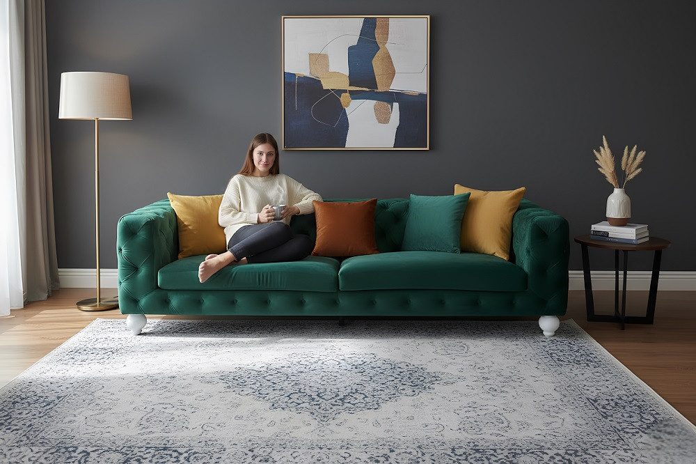 JVmoebel Chesterfield-Sofa Grüne Chesterfield-Couch aus hochwertigem Textil Sofort, 1 Teile, Made in Europa