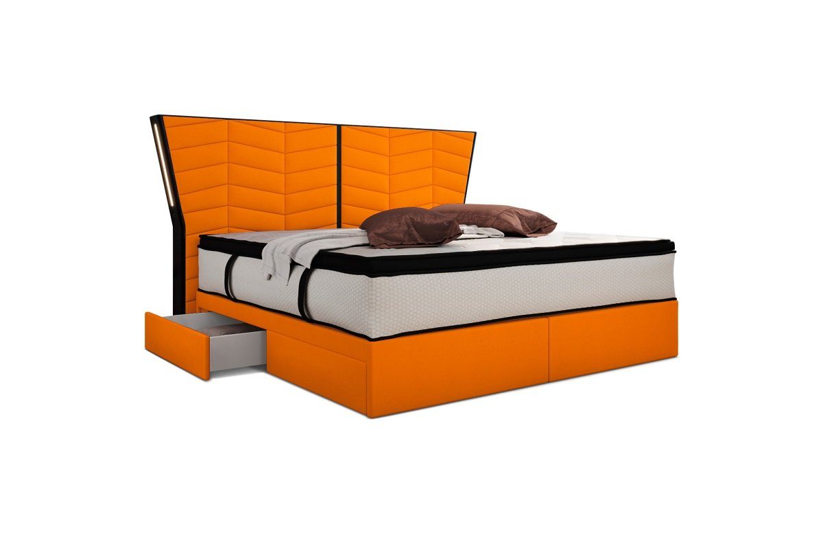 Topper, orange-schwarz Sofa Matratze, LED-RGB-Licht, Dreams - Boxspringbett Microfaser, mit Fernbedienung Novara