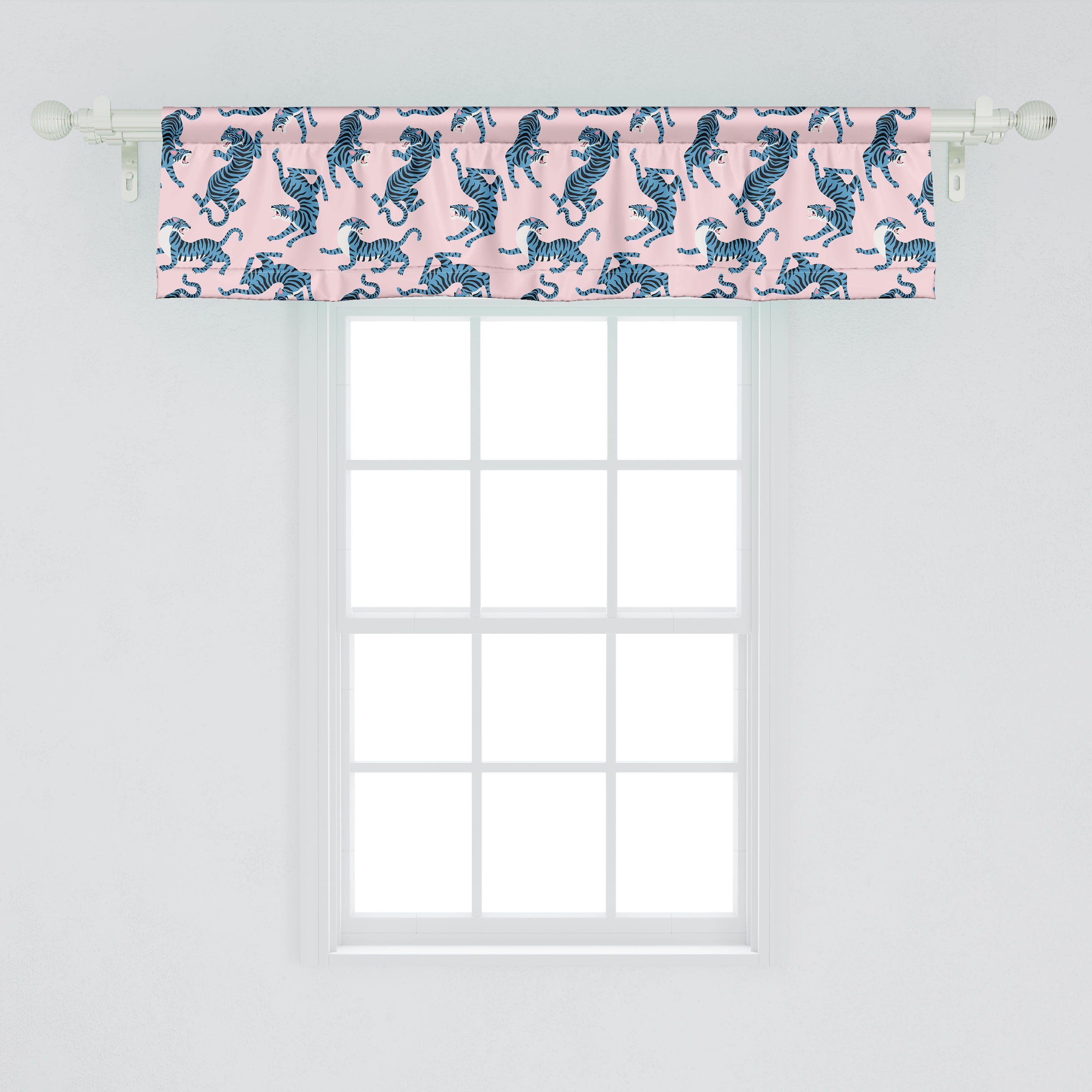 Scheibengardine Vorhang Volant für Abakuhaus, auf Küche getönte asiatisch Dekor Stangentasche, Blau Microfaser, Pastell mit Schlafzimmer Tiger