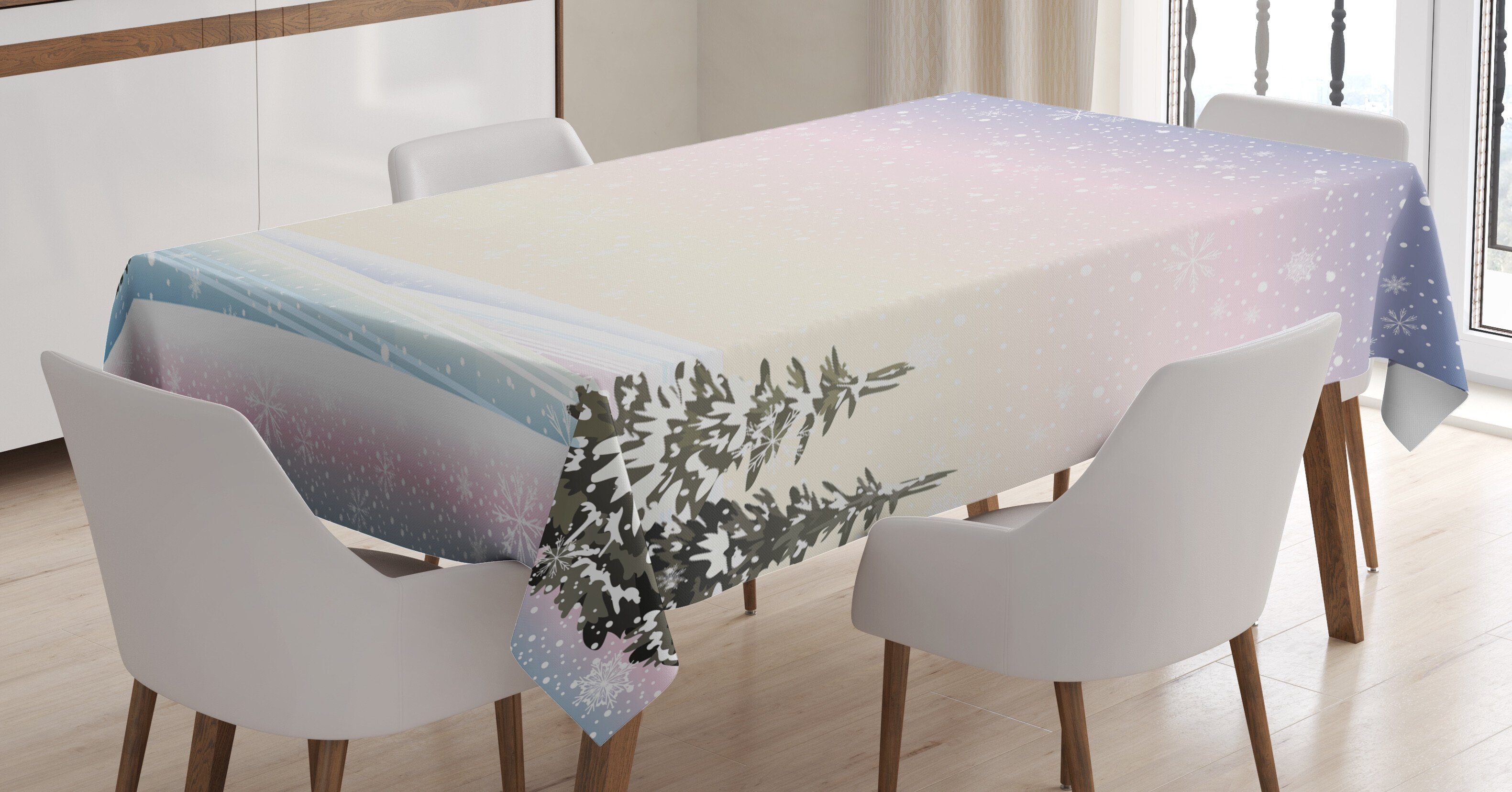 Abakuhaus Tischdecke Farbfest Waschbar Für den Außen Bereich geeignet Klare Farben, Winter Schneefall und Kiefern