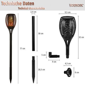 VOLTRONIC Gartenfackel Solar Fackel Gartenfackeln Wegeleuchte, Tageslichtsensor, LED, Warmweiß