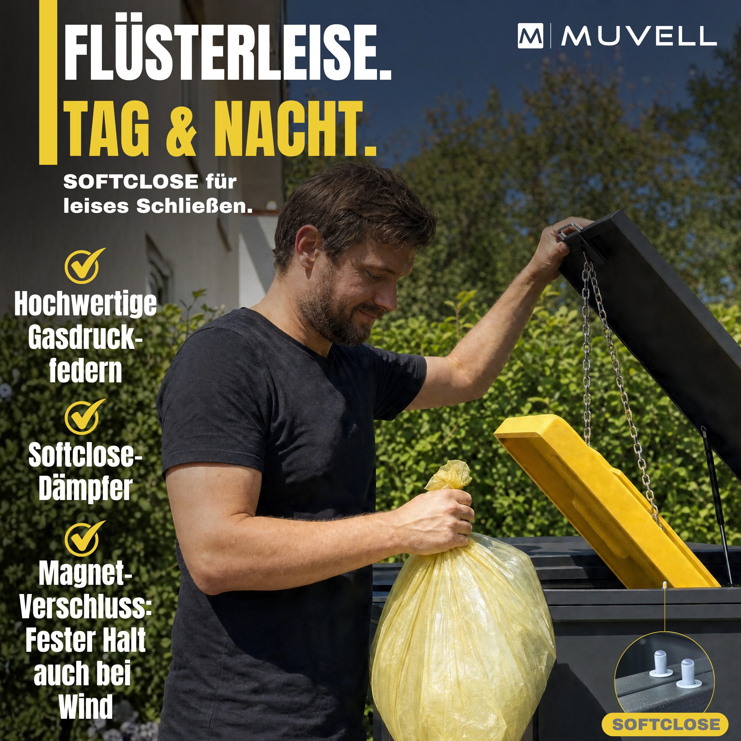 MUVELL Mülltonnenbox 4er Set 120l / 240l Mülltonnenverkleidung wetterfest ALEX (MTB4A - Outdoor Schrank wetterfest, 4 St., Mülltonnengehäuse), feuerverzinkt, pulverbeschichtet, rost- & UV-, korrosionsbeständig