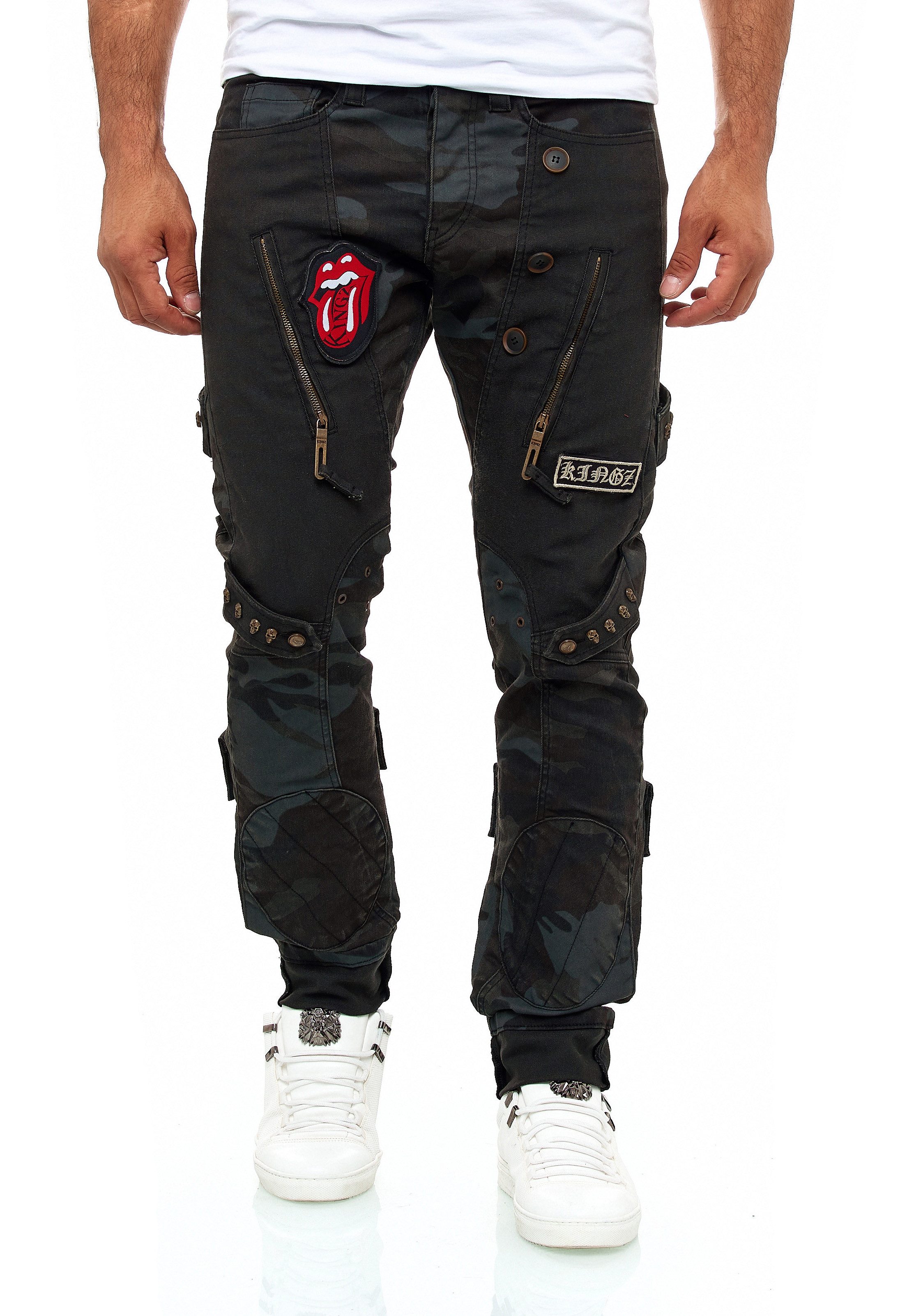 KINGZ Slim-fit-Jeans Military Herren Jeans in extravagantem Look günstig online kaufen