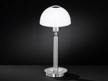 WOFI LED Nachttischlampe, LED wechselbar, Warmweiß, Designer Pilz-Lampen für Fensterbank Silber mit Glasschirm, Höhe 29cm