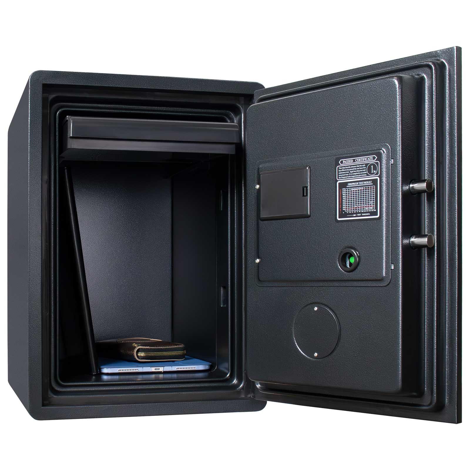 Profirst Feuerschutztresor FireGuard 40 Elektronikschloss mit Fingerprint (Notöffnung möglich, Kunststofflade, inkl. Befestigungsmaterial, 497x357x390 mm), 60 Minuten Feuerschutz für Dokumente nach UL Test