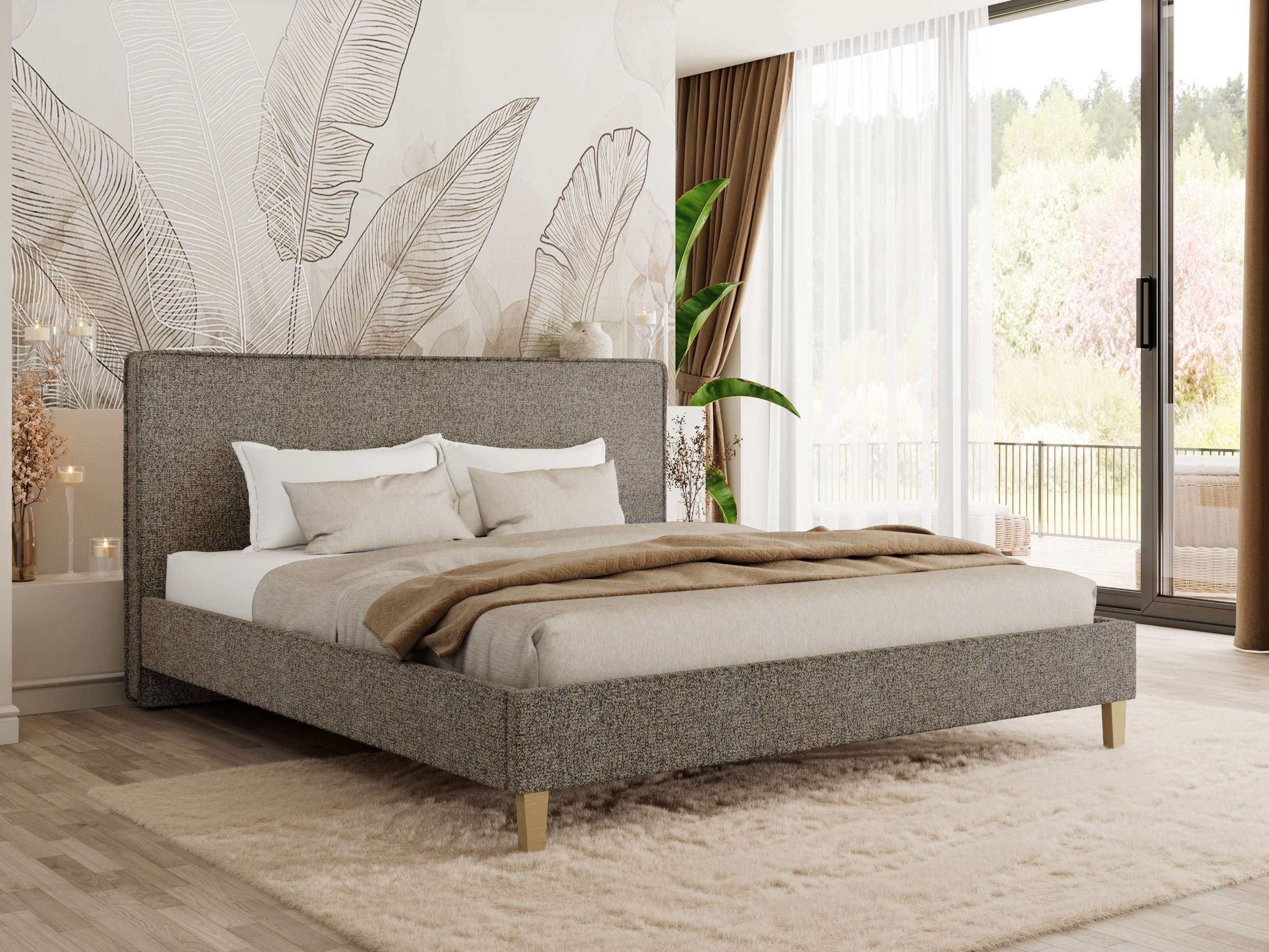 MKS MÖBEL Polsterbett LUMARO Classic (Sett, Bett, Doppelbett mit gepolstertes Kopfteil & Lattenrost), Gasdruck-Mechanismus, mit Holzbeine, ohne/mit Matratze