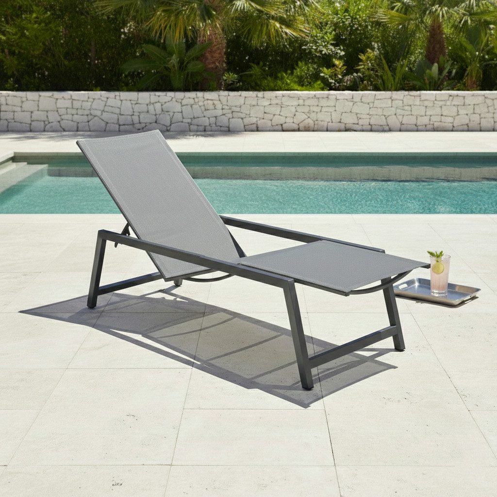 CASA DOMA Gartenliege Mineo move, Sonnenliege, Outdoorliege, mit Gasdruckfeder, 2 Rollen, Komfortliege stufenlos verstellbar, Sonnenliege Outdoor, Edelstahl anthrazit, Sunproof® Sling