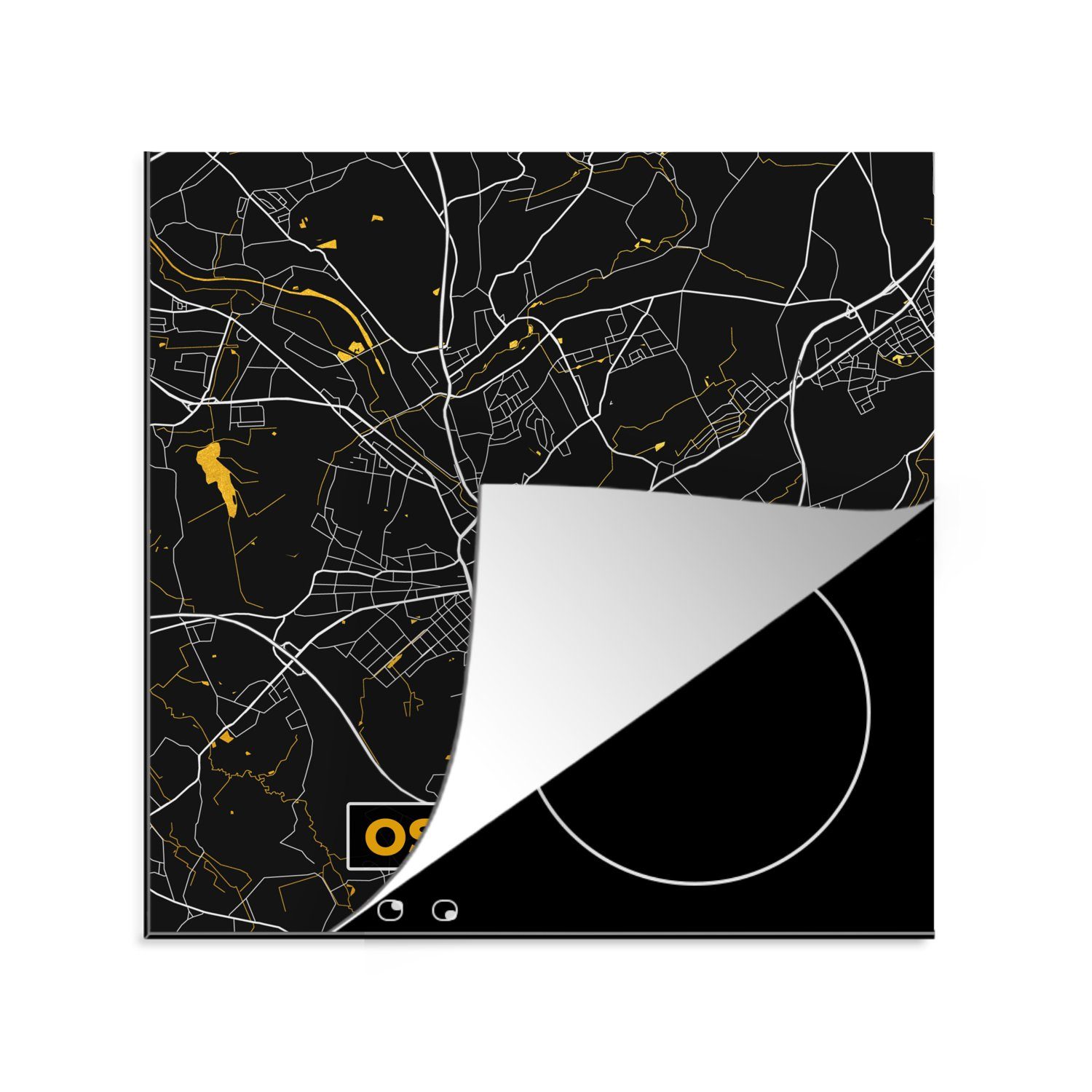 MuchoWow Herdblende-/Abdeckplatte Osnabrück - Gold Ceranfeldabdeckung, Stadtplan (1 - küche 78x78 - - für Vinyl, tlg), Karte Arbeitsplatte Deutschland, cm