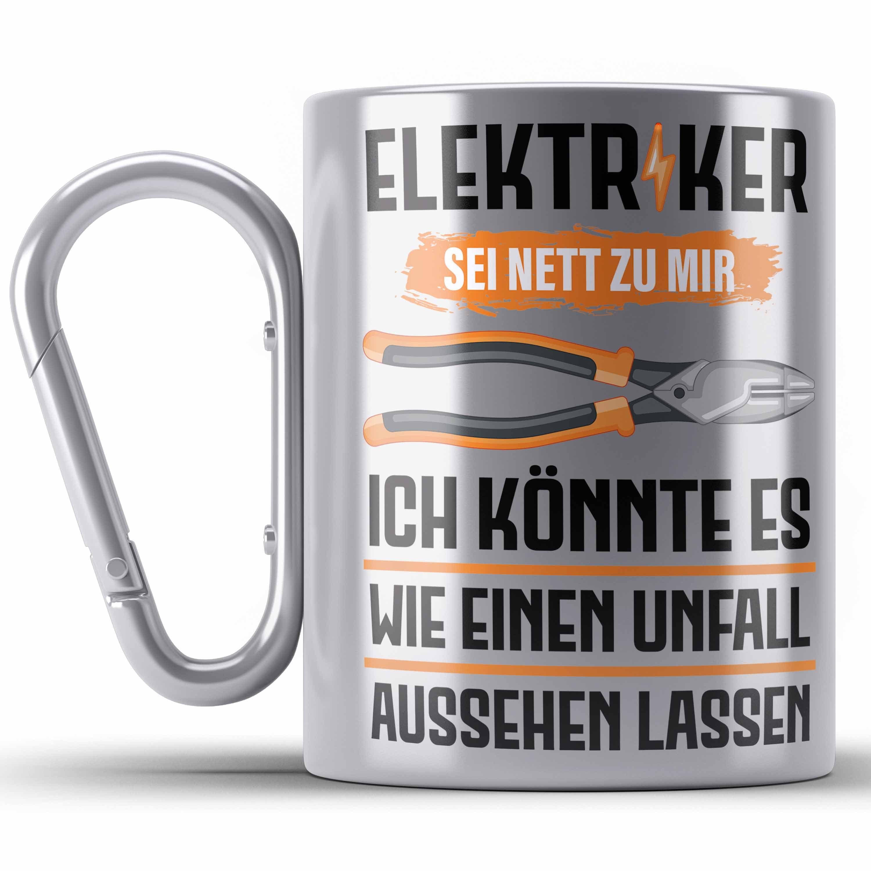 Trendation Thermotasse Elektriker Edelstahl Tasse Spruch Männer Geschenk Lustig Gadget Gesche Silber