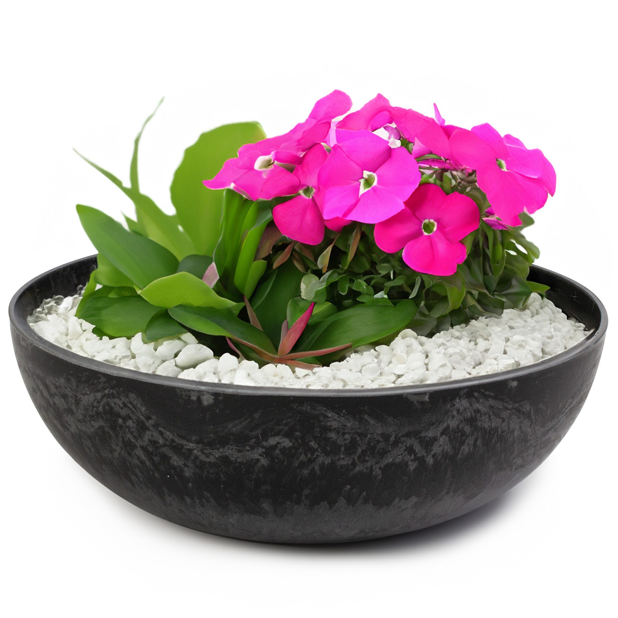 matches21 HOME & HOBBY Blumentopf Runde bauchige 25 cm Pflanzschale für draussen, schwarz marmoriert (1 St), Wetterfeste Blumen-Schale als moderne Gartendeko Grabschmuck
