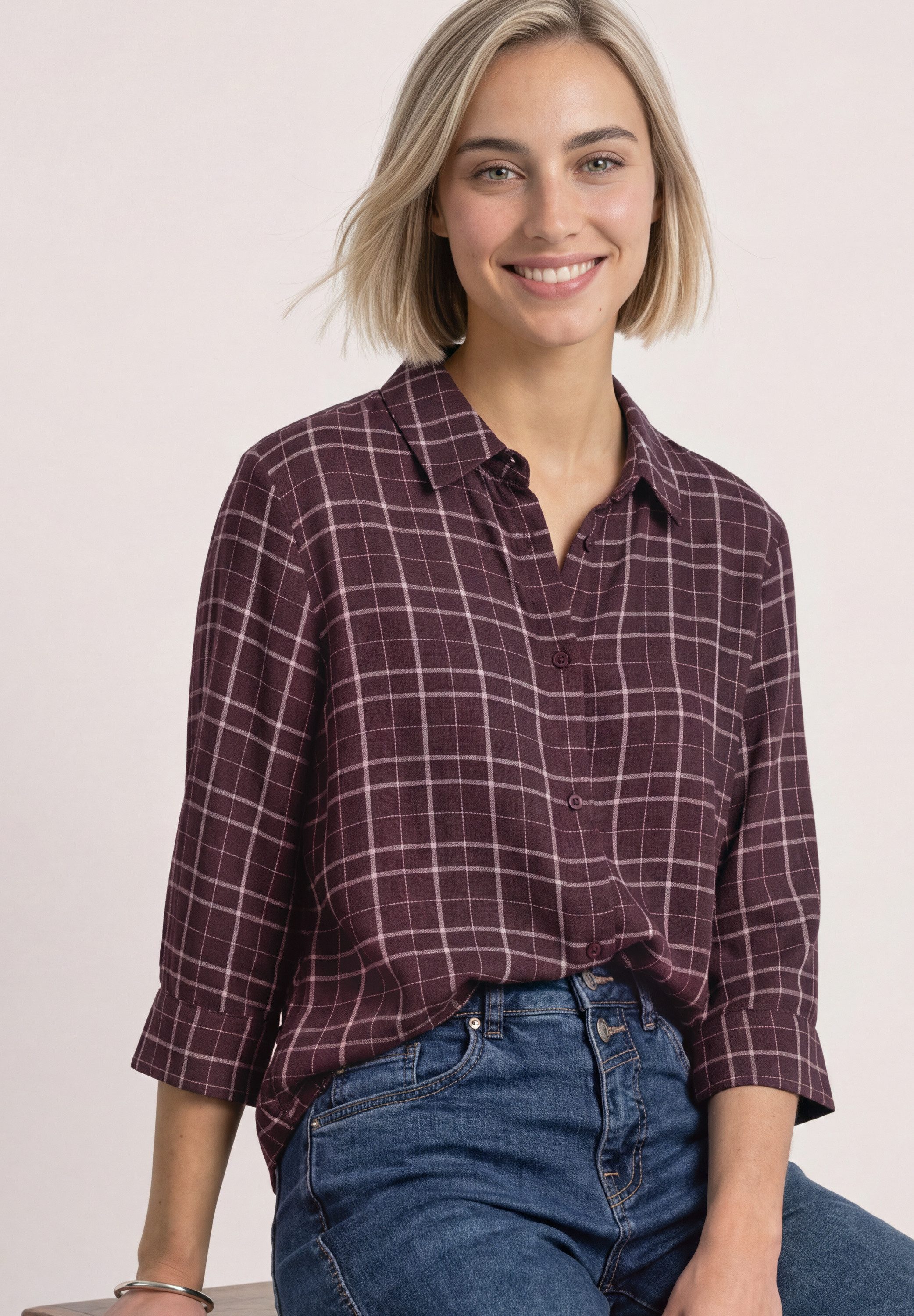 STREET ONE Druckbluse 3/4-Arm Hemdbluse / kariert