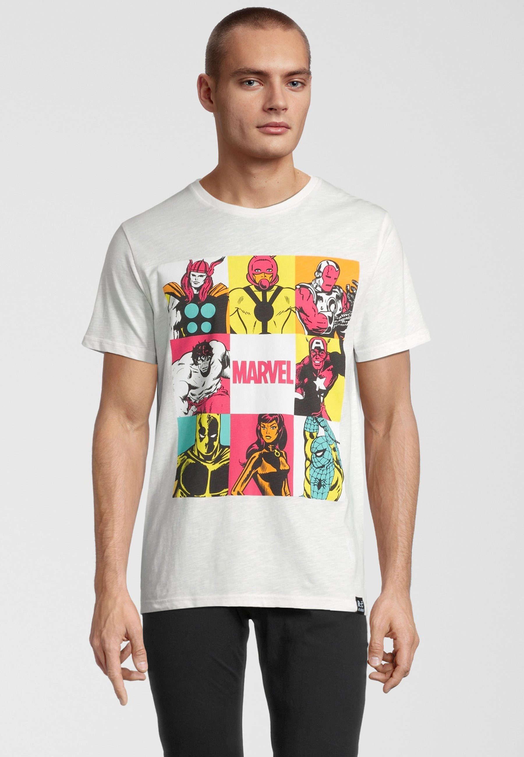 Recovered T-Shirt Marvel Characters Pop Art GOTS zertifizierte Bio-Baumwolle