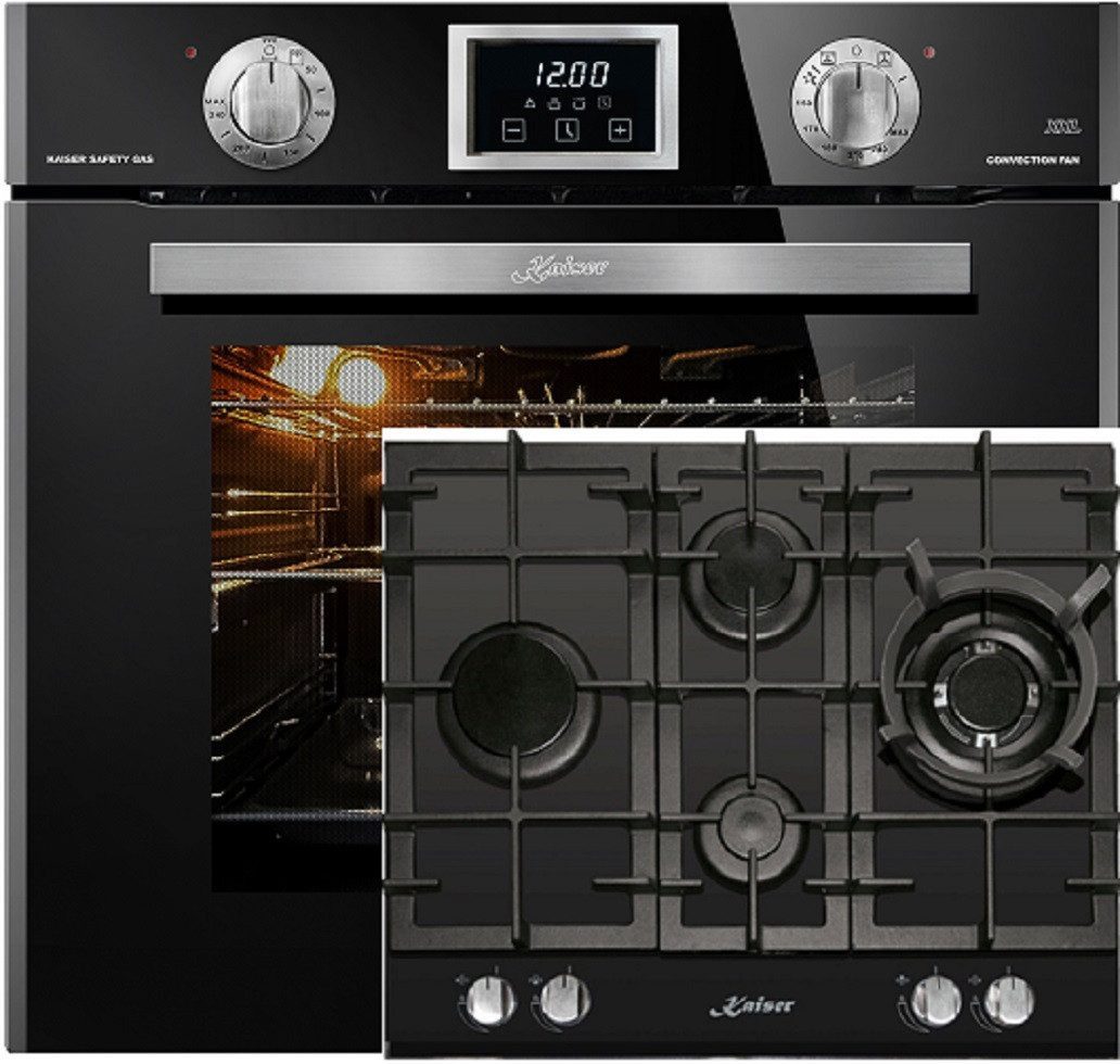 Kaiser Küchengeräte Backofen-Set Herd Set Autark Einbau Gasbackofen Autark, 79L+Gaskochfeld aus Glas, 60 cm EG 6374 SP+ KCG 6394., mit 1-fach-Teleskopauszug