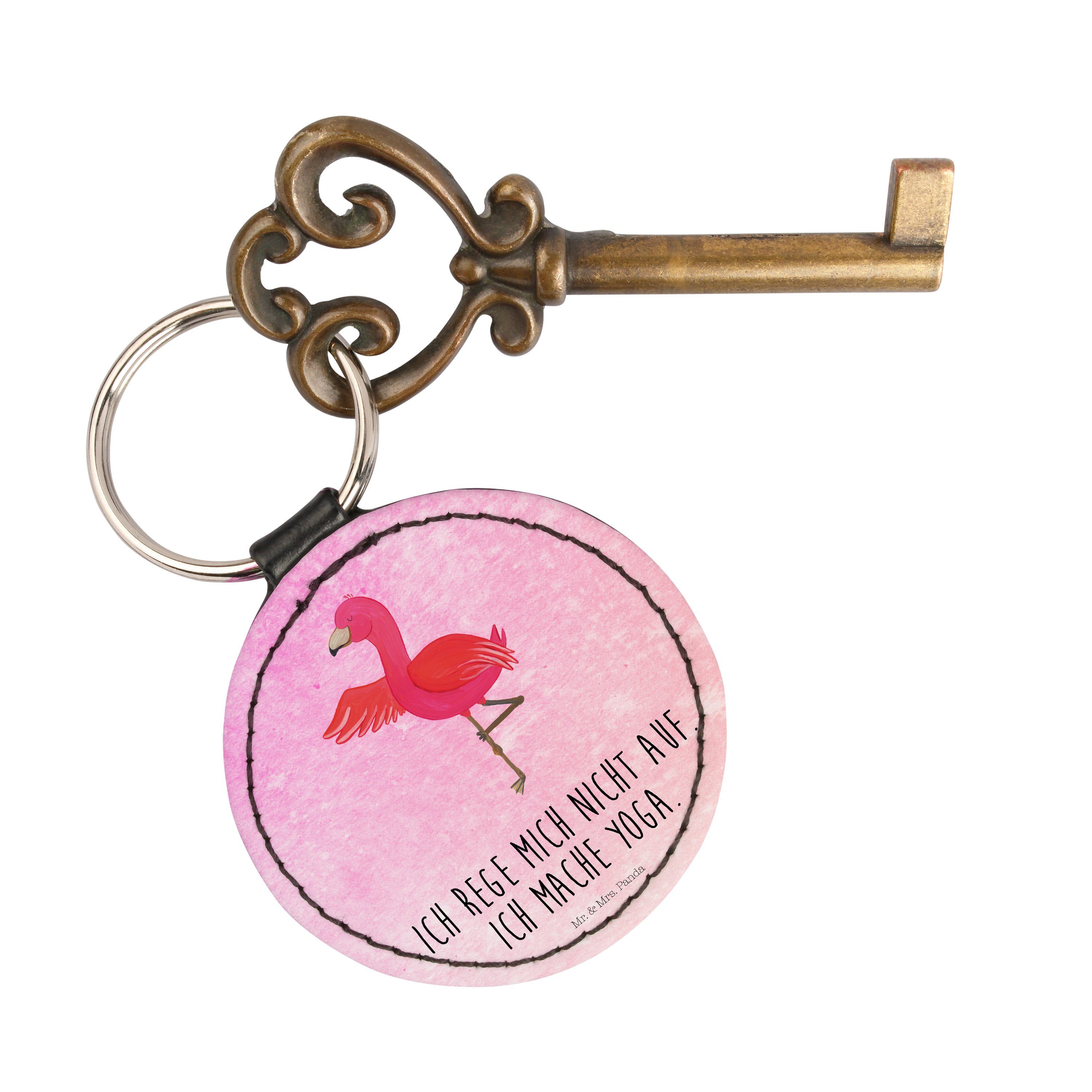 Mr. & Mrs. Panda Schlüsselanhänger Flamingo Yoga - Aquarell Pink - Geschenk, Anhänger, Taschenanhänger, (1-tlg)