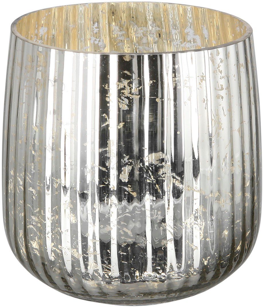 Fink Windlicht DARCY (1 St), Kerzenhalter aus Glas, mit Rillen, Höhe ca. 18 cm x Ø 18 cm | Windlichter