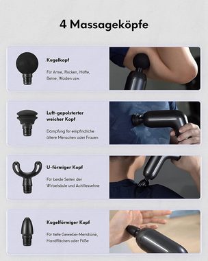 Careboda Massagepistole, 2600mAh Mini Massage Gun 3200U/min Elektrisches Handmassagegerät mit, 5 Stufen & 4 Köpfen, Muskel Massagegerät für Rücken, Nacken, Schulter