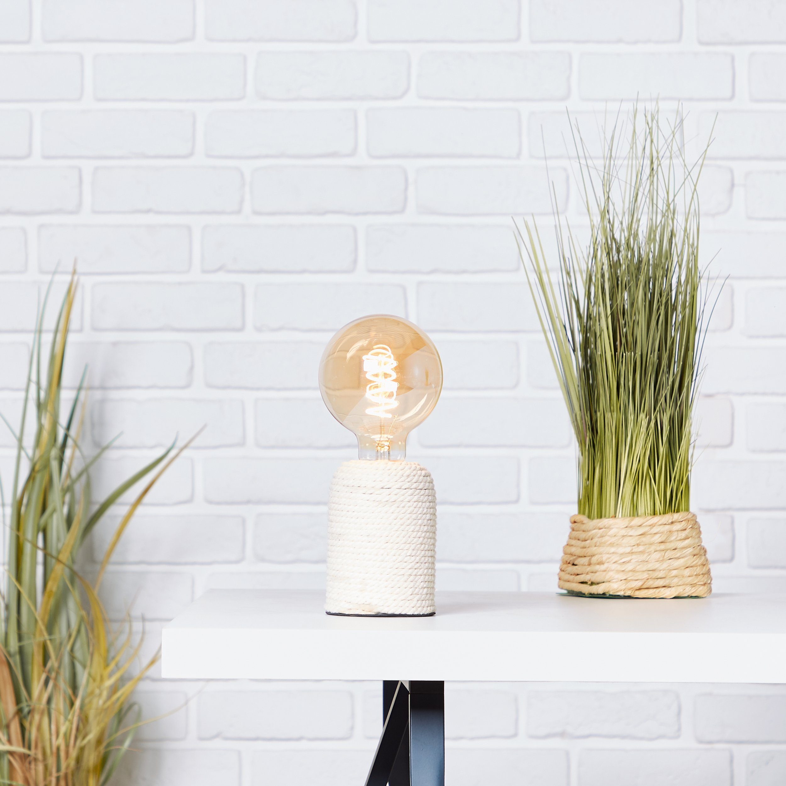 Lightbox Tischleuchte, ohne Leuchtmittel, dekorative Schalter 12cm Style - im Nature Tischlampe mit Beton/Seil h