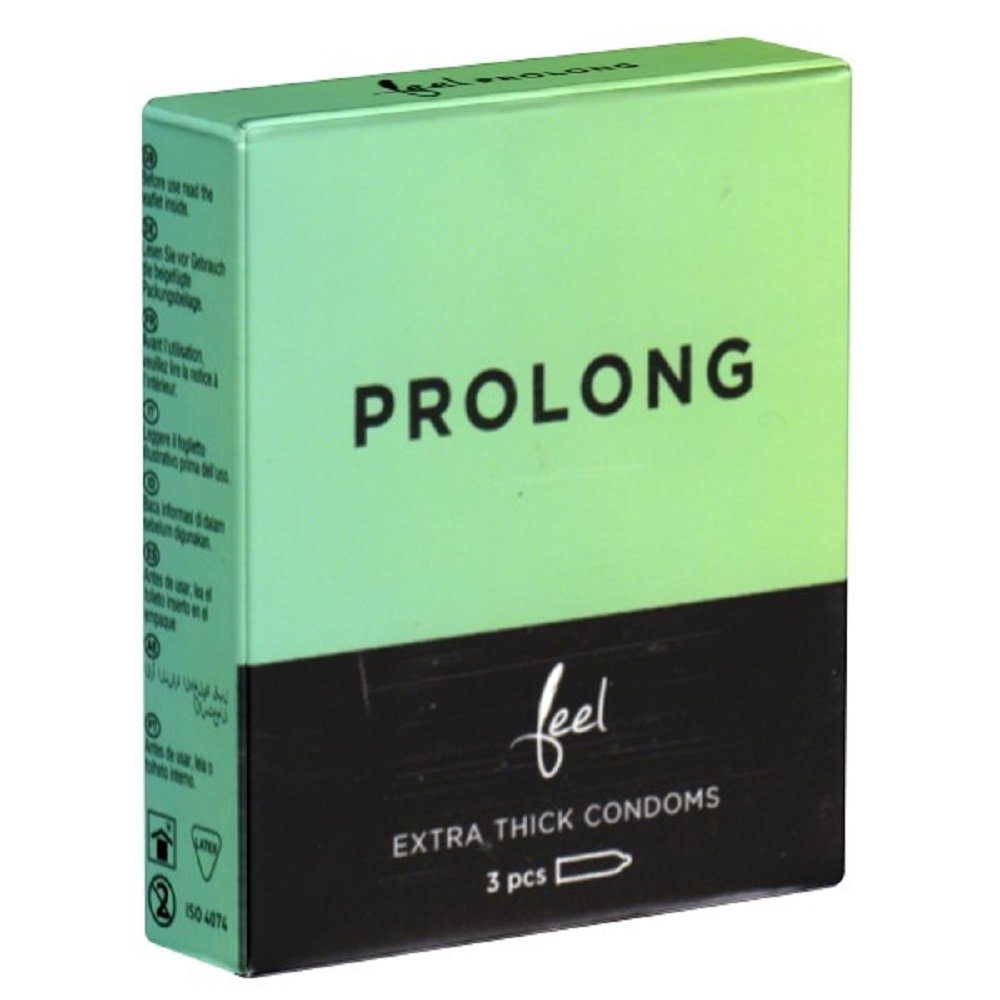 Feel Kondome Prolong - mehr St., Durchhaltevermögen volles Kondome für ohne Wirkstoffe Gefühl 3 Packung betäubende aktverlängernde mit