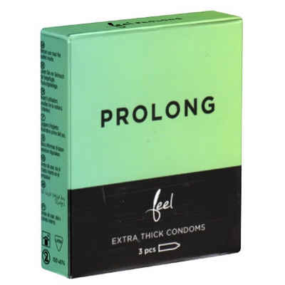 Feel Kondome Prolong - mehr Durchhaltevermögen Packung mit, 3 St., verzögernde Kondome für entspannten Sex, aktverlängernde Kondome für volles Gefühl ohne betäubende Wirkstoffe