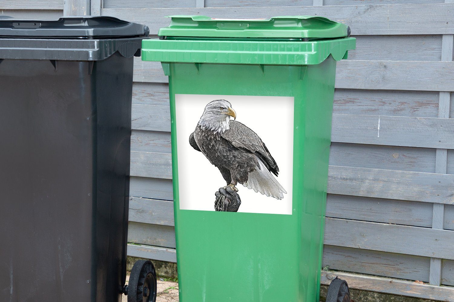 Schnabel Weißkopfseeadlers Container, Wandsticker Illustration Mülltonne, Sticker, St), Abfalbehälter gelbem MuchoWow (1 eines mit Mülleimer-aufkleber,