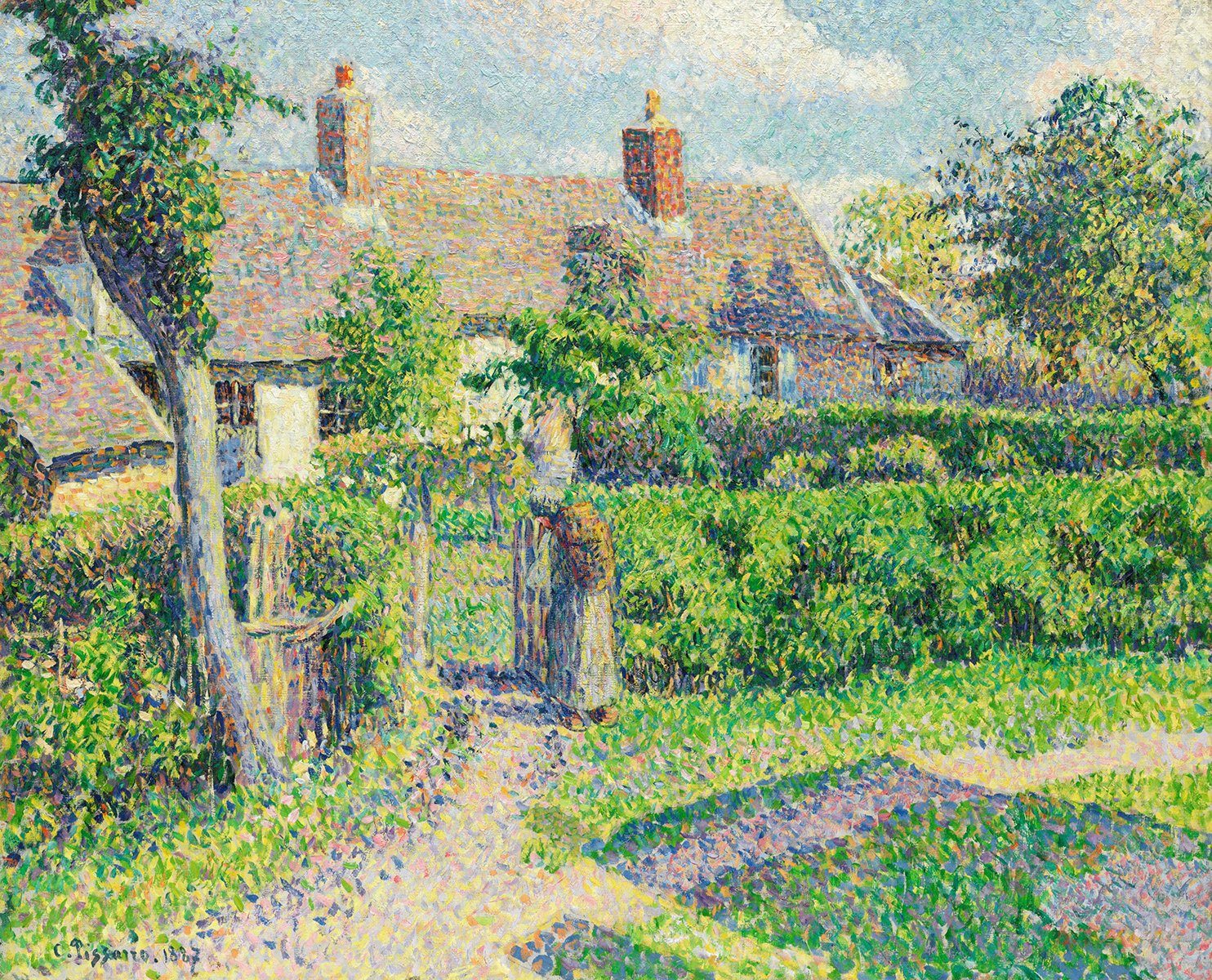 BillerAntik Kunstdruck Peasants houses, Eragny Camille Pissarro Bauernhaus Garten Hecke B A3, (1 St)
