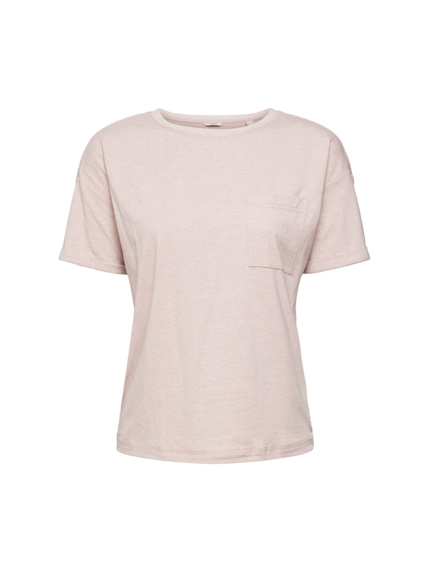 Esprit Pyjamaoberteil T-Shirt mit Brusttasche aus Baumwoll-Mix OLD PINK