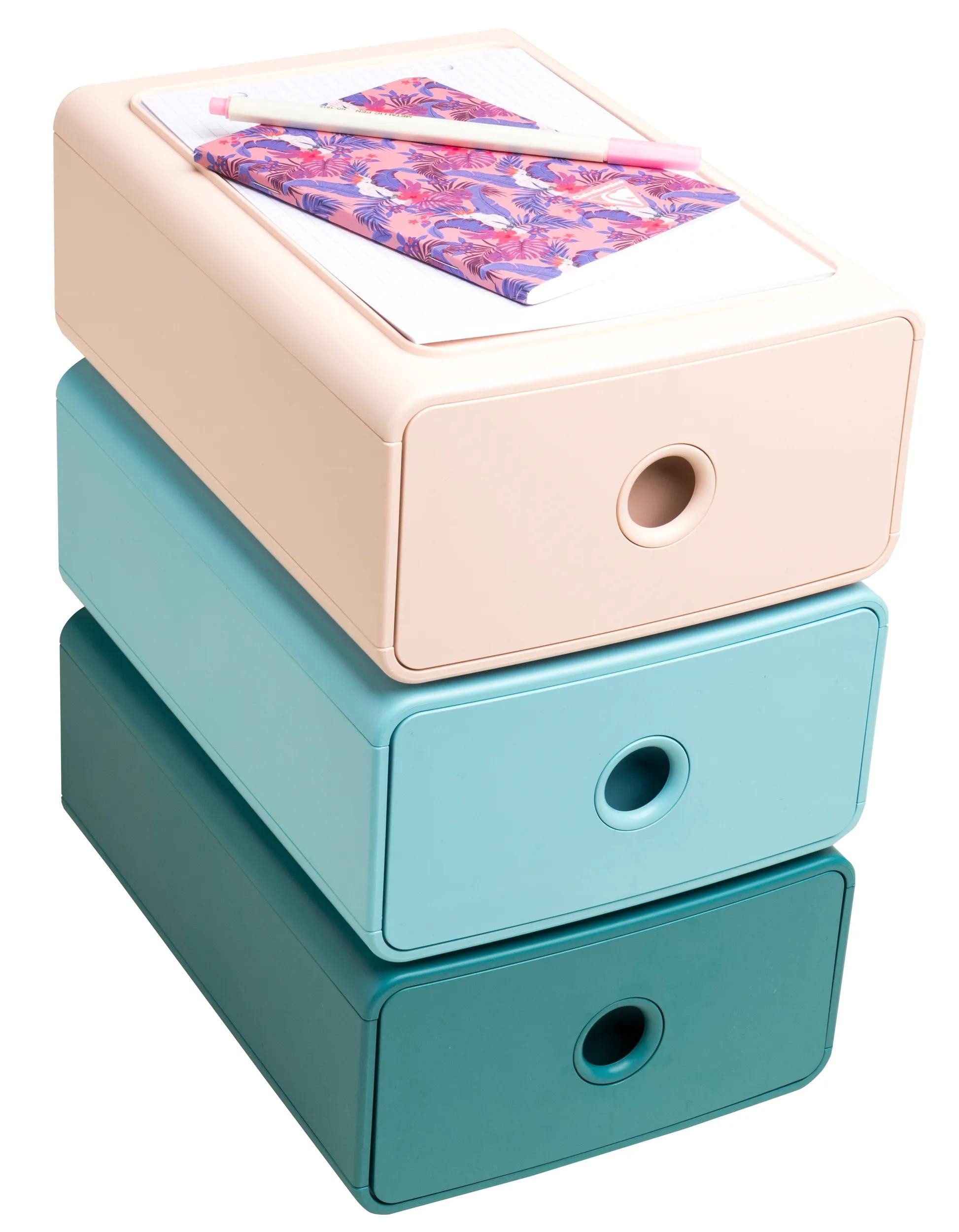 EXACOMPTA Aufbewahrungsbox 3x Ablagemodul Tiny Box, 1 Schublade, Skandi - Frostblau - 315433D, Boxen stappelbar