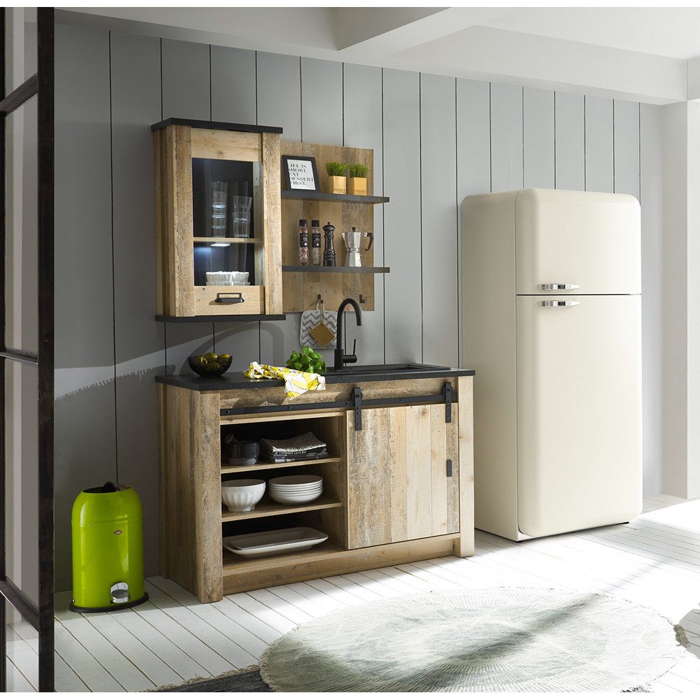 Lomadox Küchenzeile SHELTON-61, Küchen Set in Old Style hell anthrazit im Industrial Design