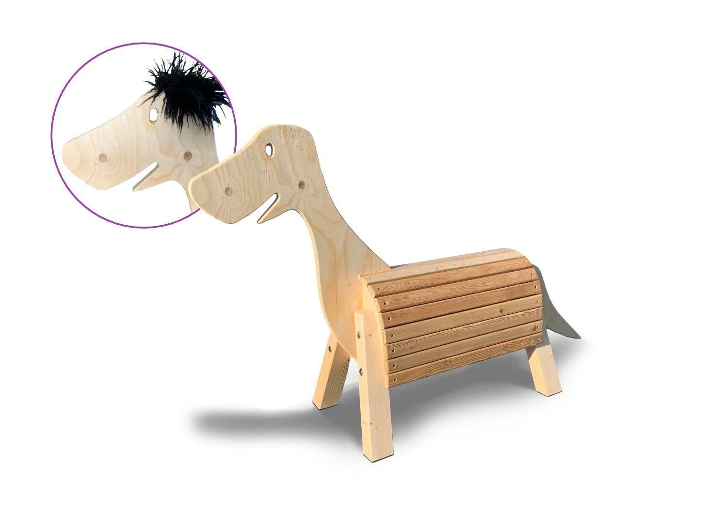 Dein Holzpferd Reittier Dino Dan 50 cm Sitzhöhe, Dinosaurier als Reittier