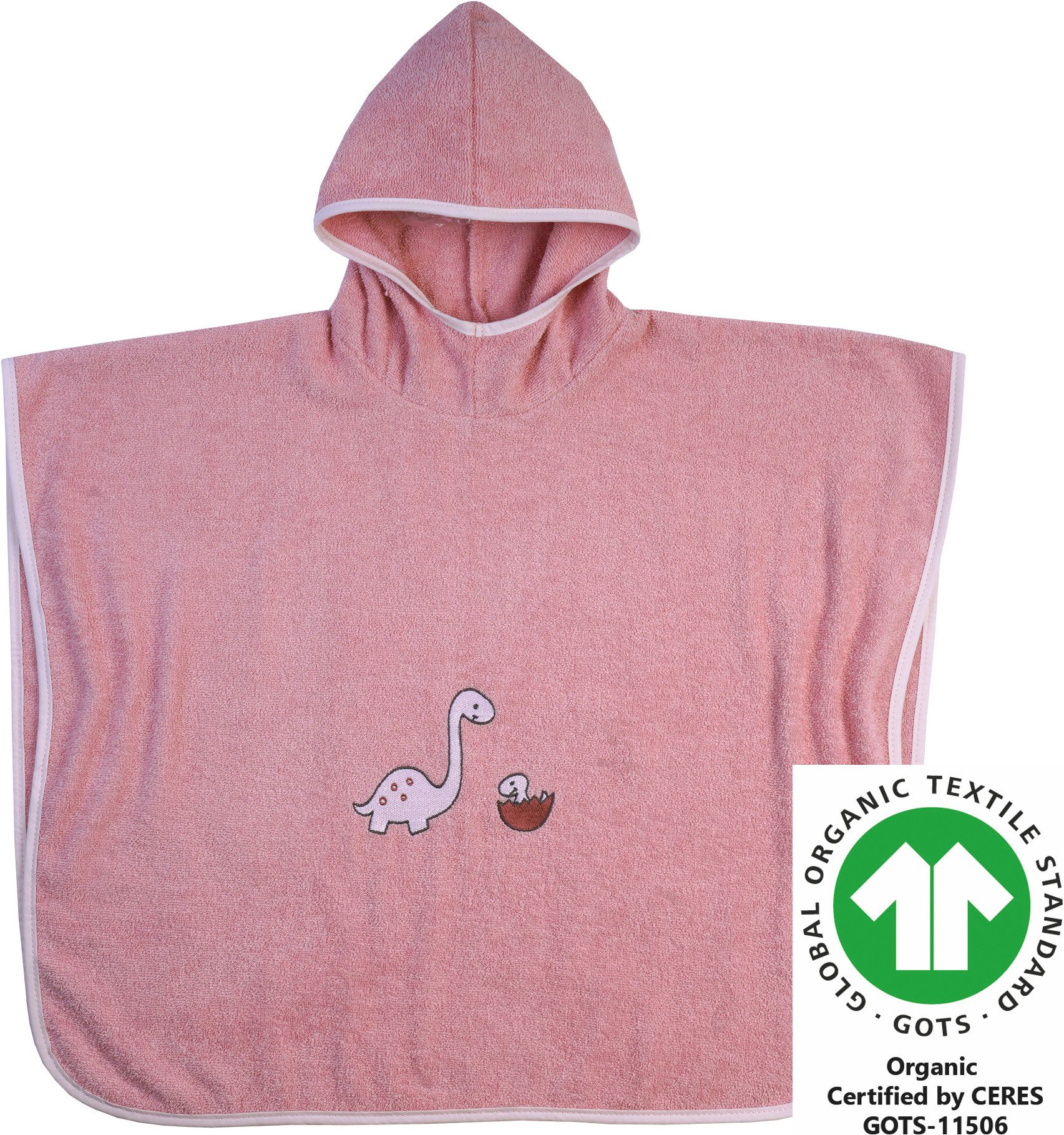 Wörner Badeponcho Dinofamilie rosa Poncho, Baumwolle, Kapuze, maschinenwaschbar, trocknergeeignet