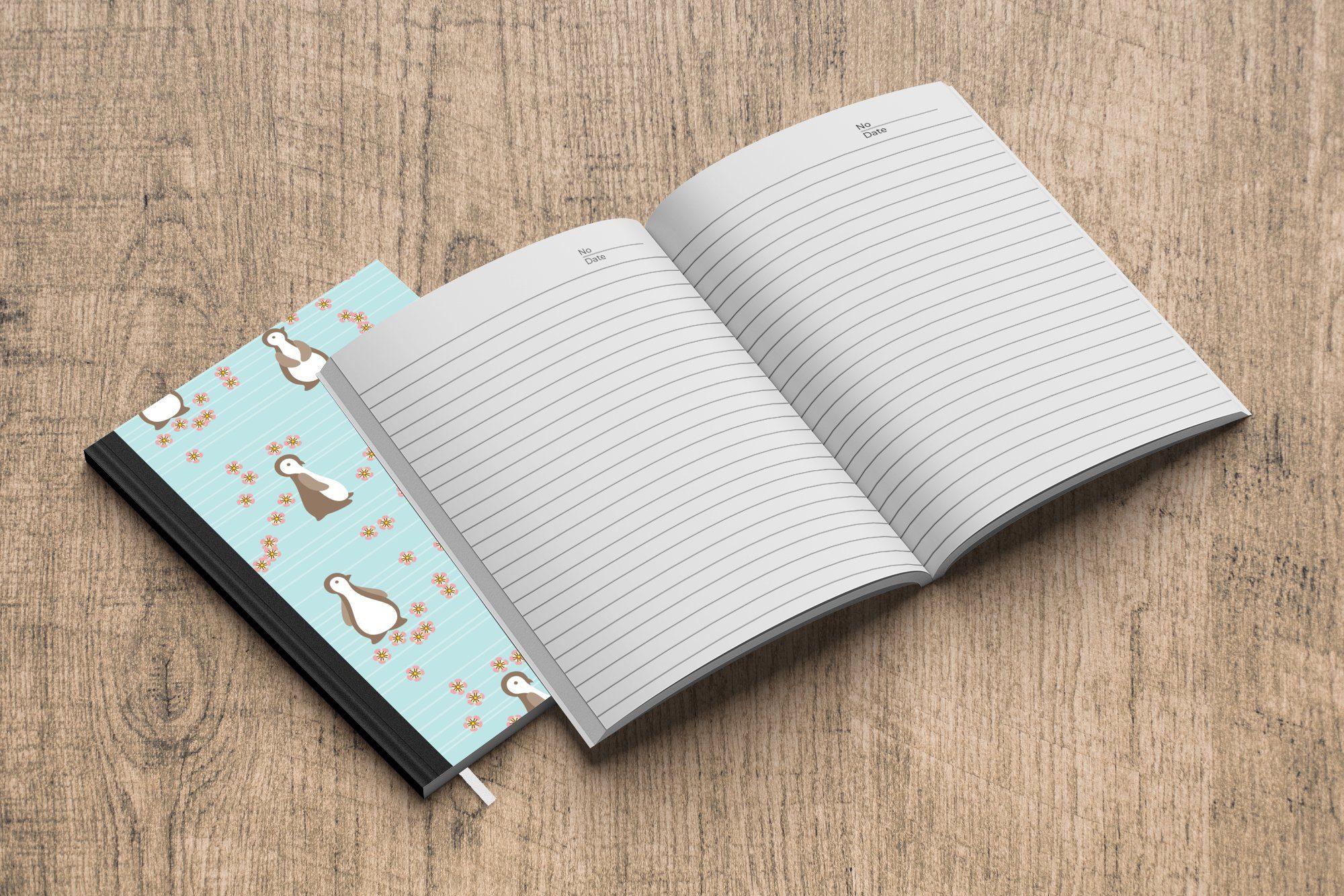 MuchoWow Notizbuch Blumen - Gestaltung - A5, Journal, Haushaltsbuch Merkzettel, Pinguin, Seiten, Tagebuch, 98 Notizheft