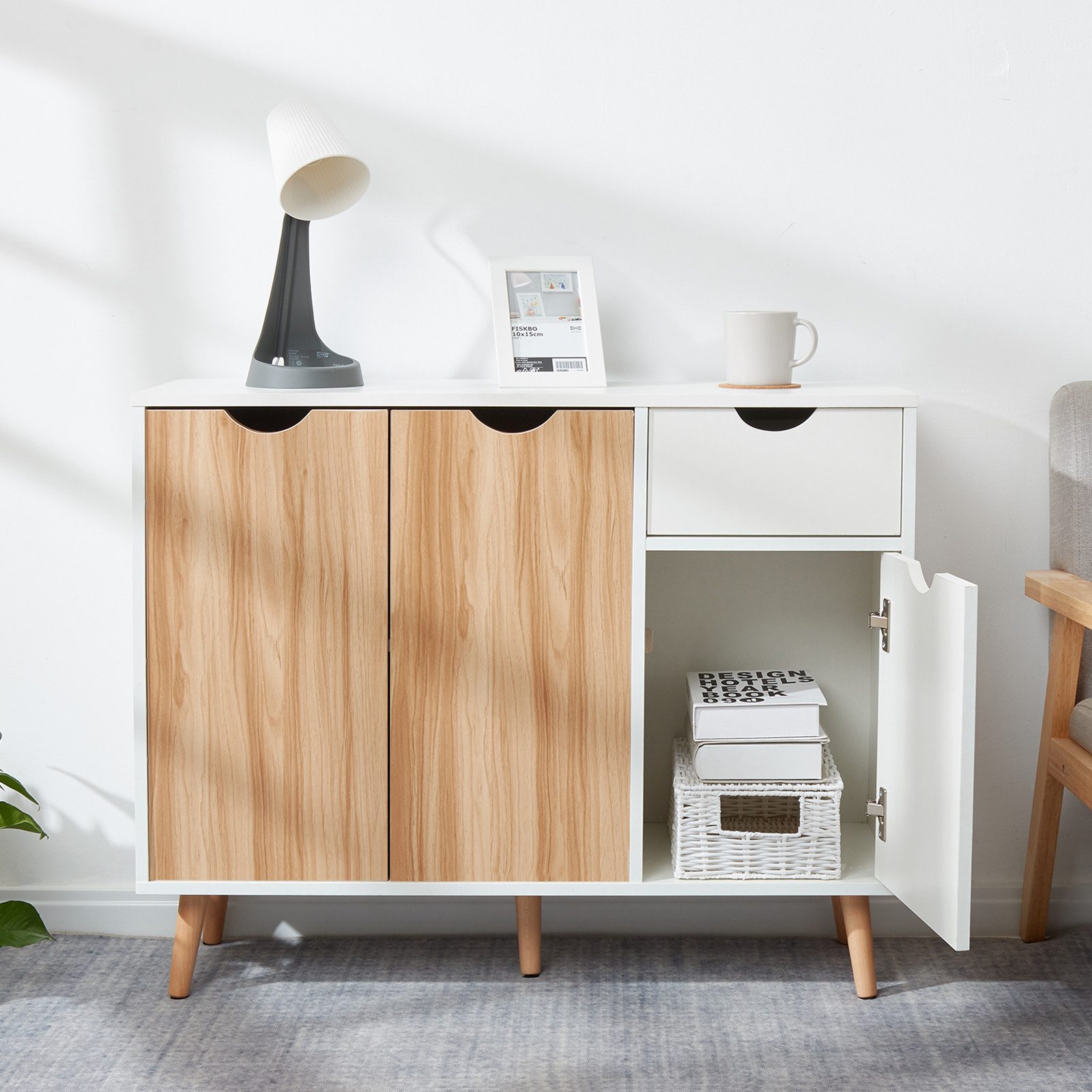 Mondeer Kommode Beistellschrank, Schließfachschrank mit einer Schublade und drei Schränken