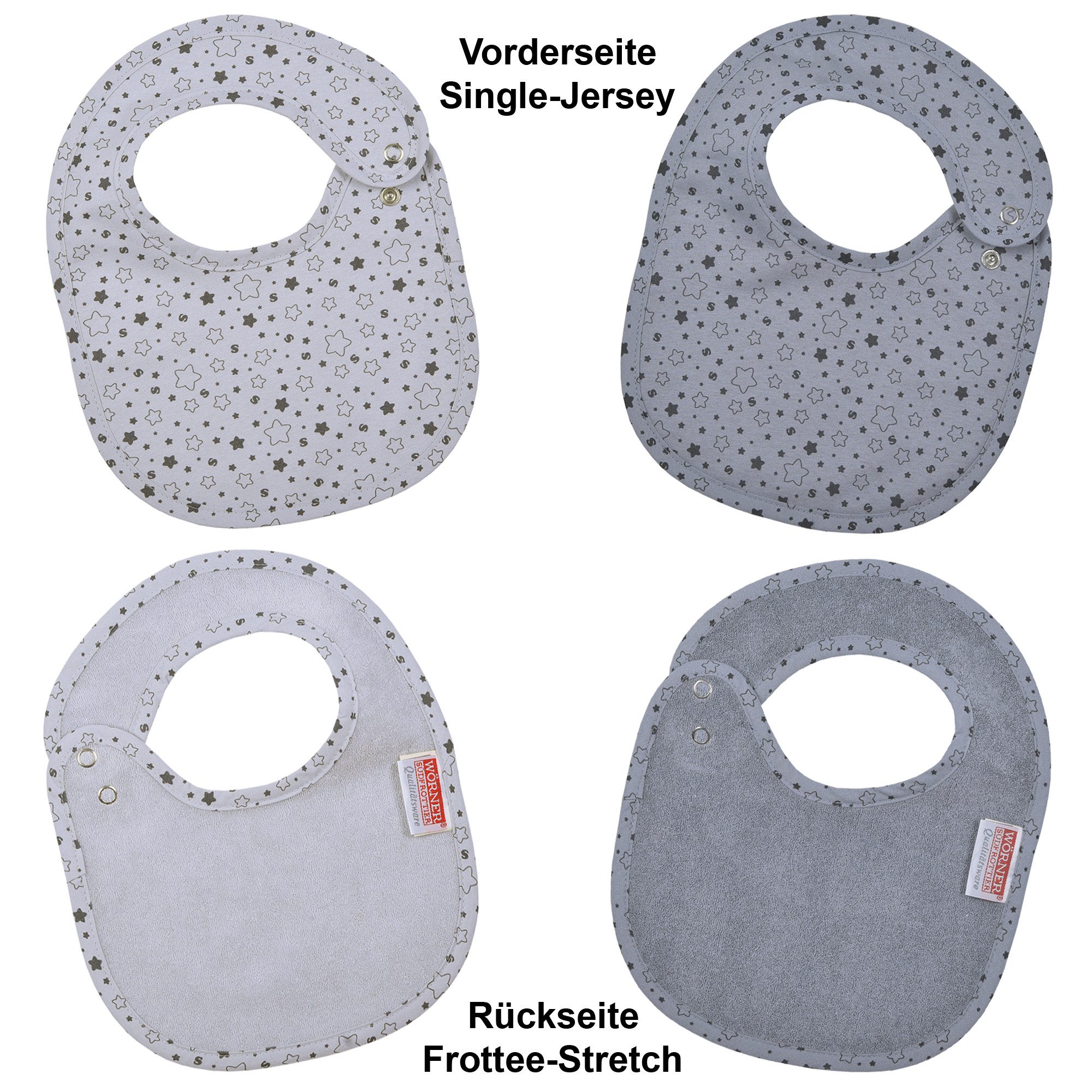 Lätzchen Sterne grau Druckknopflatz 22x29 cm
