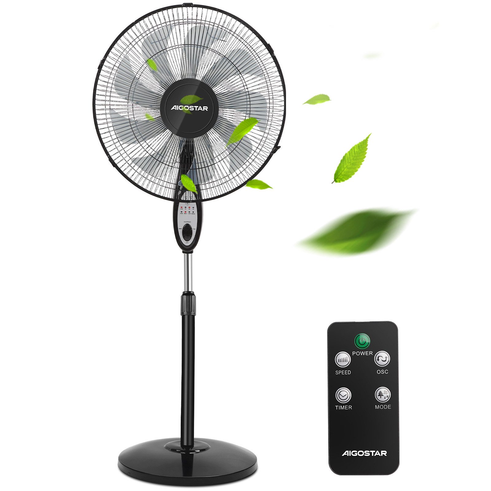 Standventilator Leise Ventilator mit Fernbedienung, 80° Oszillation,7,5H Timer, 3 Modi