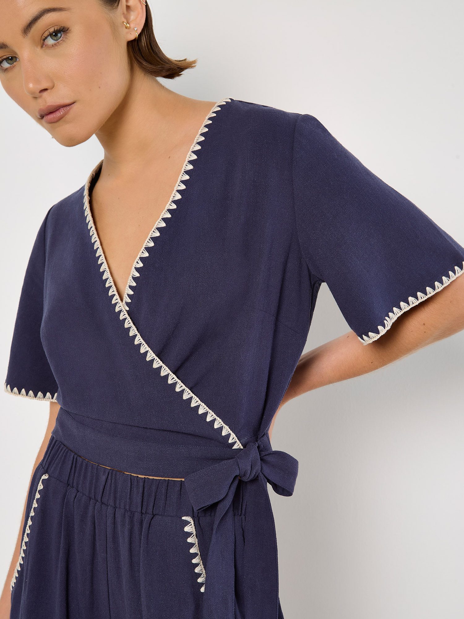 Apricot Wickelshirt Wickeltop aus Leinenmischung, mit günstig online kaufen