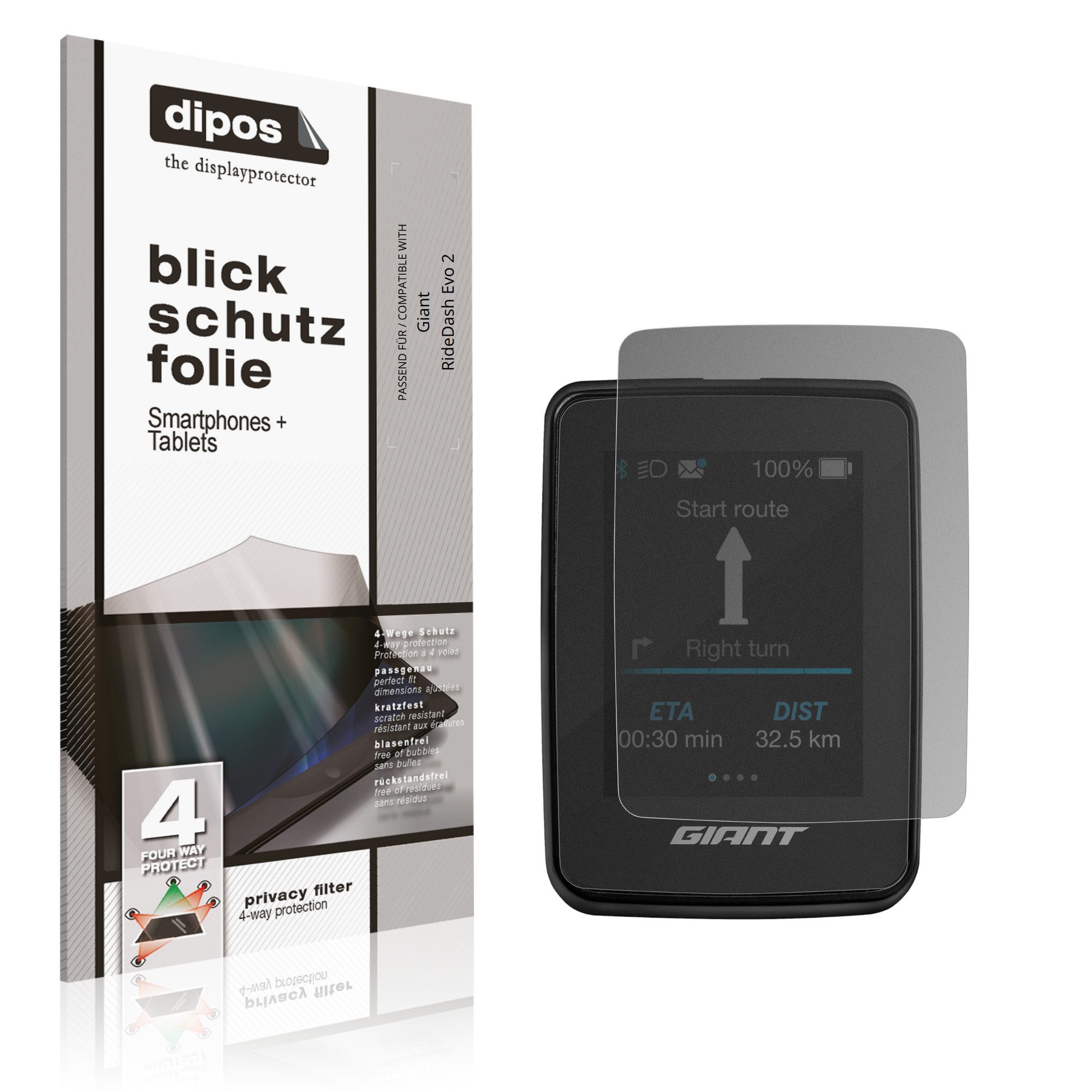dipos Displayschutzfolie Schutzfolie für Giant RideDash Evo 2, 1 Stück, Displayschutz Schutz Folie Made in Germany