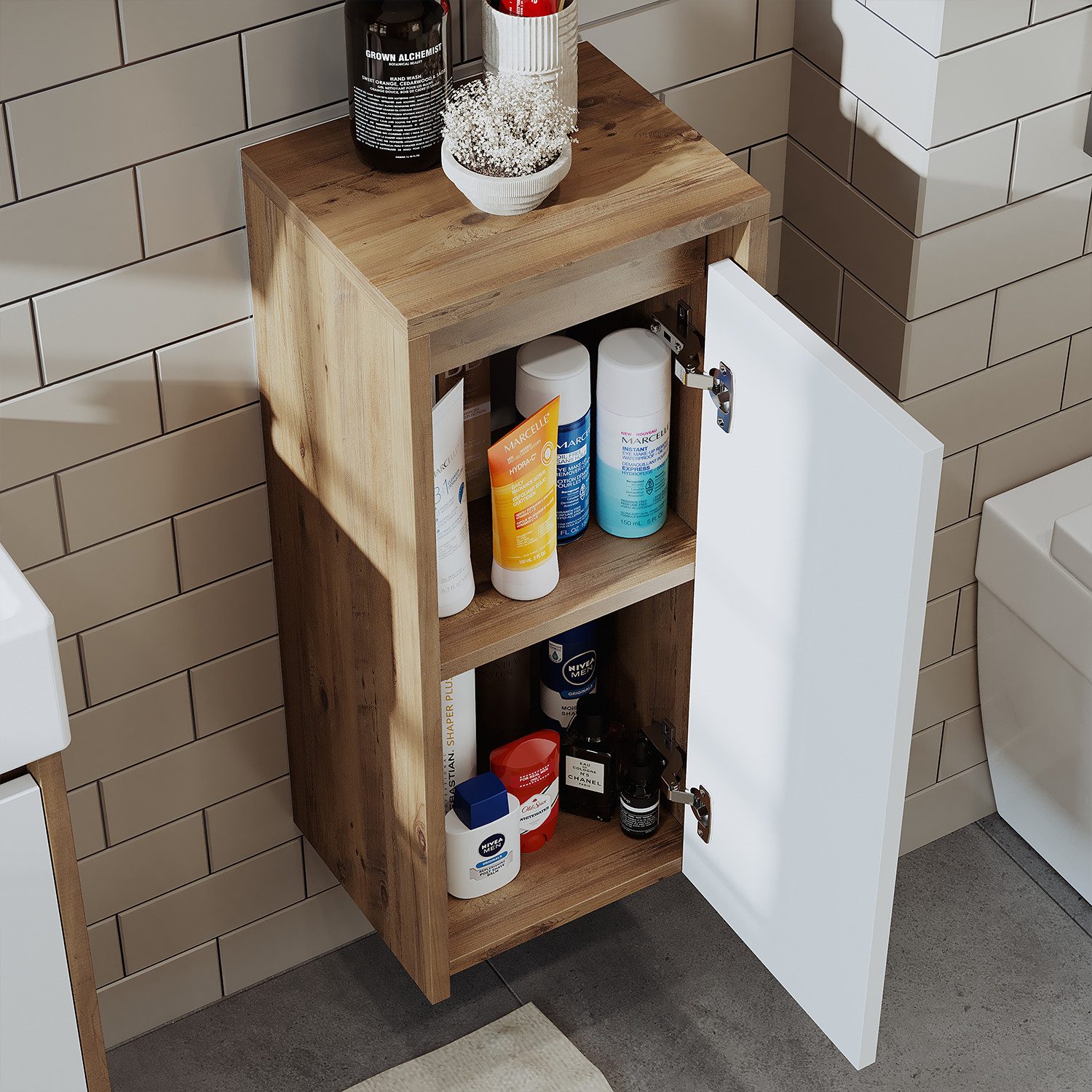 Roomart Badmöbel-Set LEO Gäste-WC Möbel 4-teilig, Unterschrank & Spiegel, Soft-Close, (Badmöbelset Unterschrank mit Waschbecken Badezimmer Möbel Gäste WC), Kompaktes Gäste-WC-Set, modular wählbar, Soft-Close