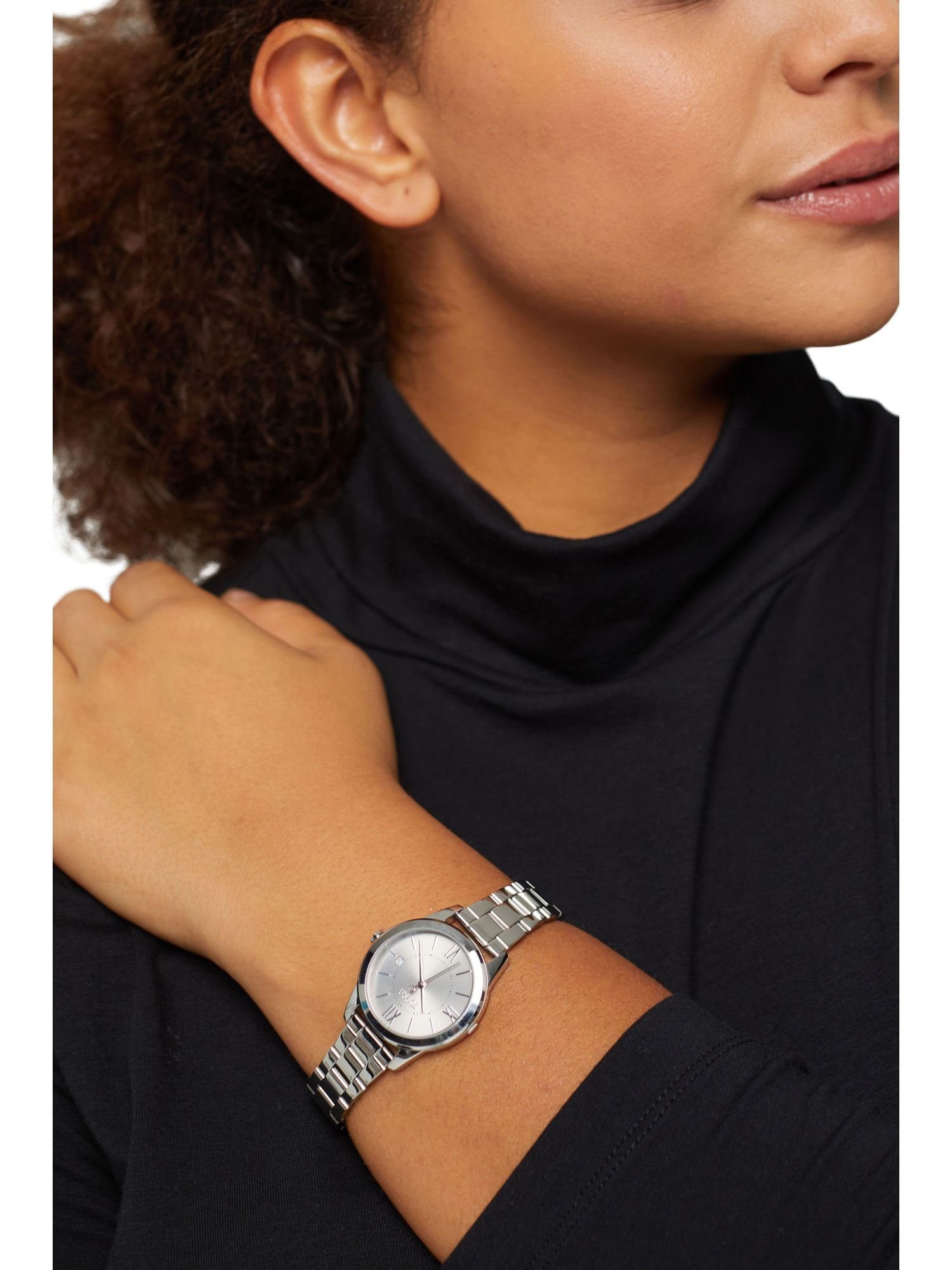 und Datum Esprit Quarzuhr Edelstahl-Uhr mit Gliederarmband